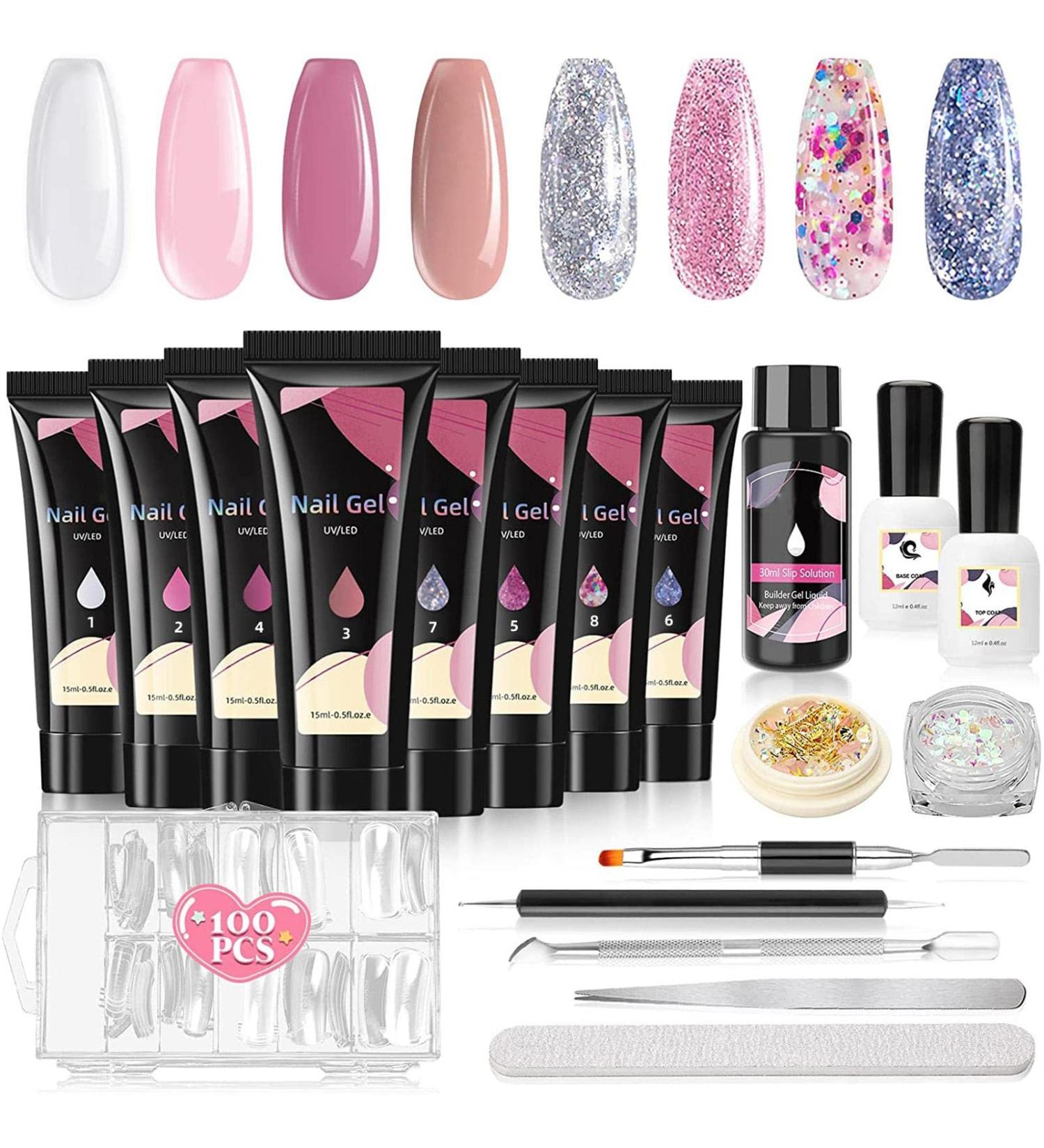 8 Colors Poly Nails Extension Gel | Clear White Pink Poly Nail Gel | Poly Nail Gel Kit Builder | Nail Extension Gel Kit | Multi-Color Set | French Manicure Set - Buy Online on GoSupps.com