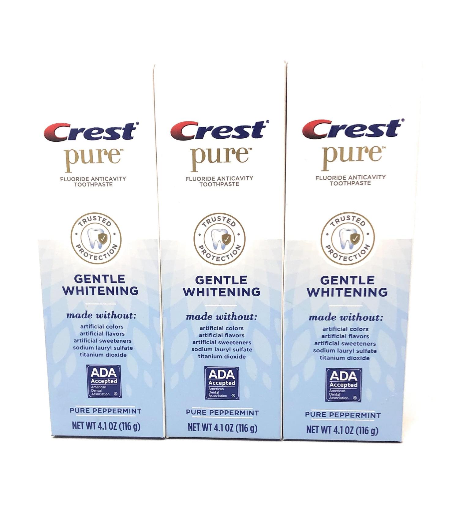 Crest Pure Gentle Whitening Toothpaste - 4.1 oz (Pack of 3) | Artificials Free, Pure Peppermint Flavor - Buy Online on GoSupps.com