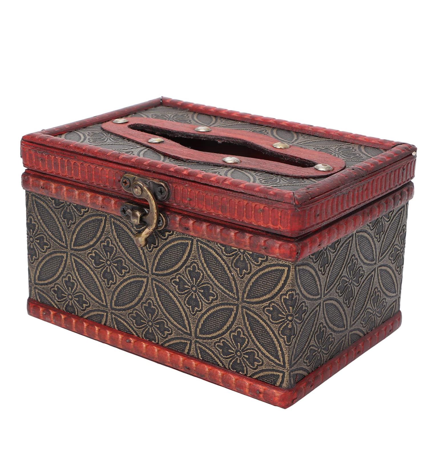 Verdant Touch Retro Wooden Tissue Box - Decorative Paper Towel Storage for Home & Hotel | Ideal for Massage Shafts - Buy Online on GoSupps.com