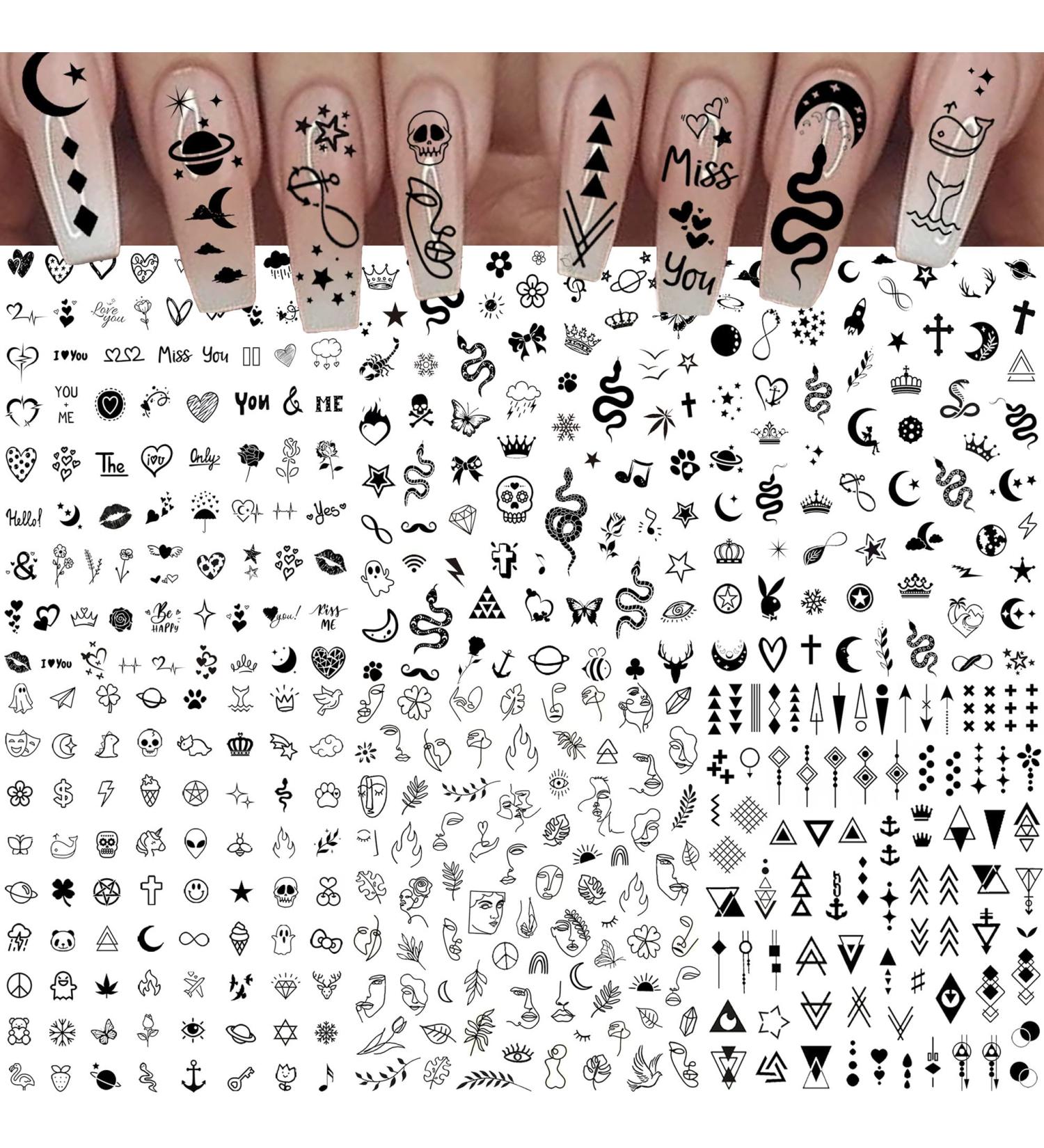 6 Sheets Snake Heart Moon Star Nail Art Sticker Decals for Women DIY Manicure - Geometric Triangle Arrow Nail Decals - Buy Online on GoSupps.com