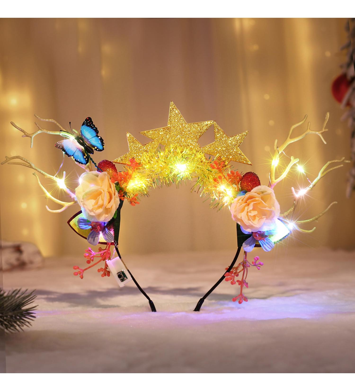 Fashband Christmas Headbands Light Up Reindeer Antlers Hair Band LED Stars Flowers Headband Festival Party Xmas Hair Accessories for Women Girls - Buy Online on GoSupps.com