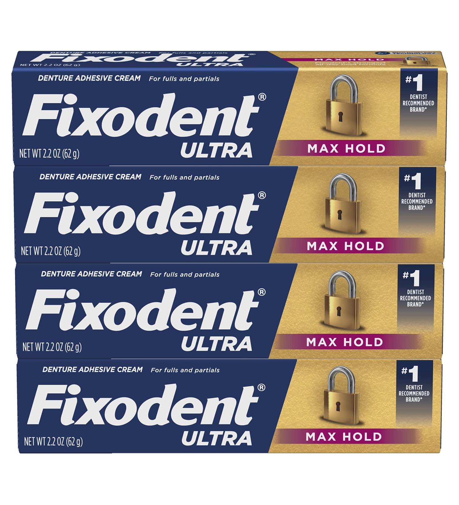 Fixodent Ultra Max Hold Denture Adhesive Cream 2.2oz (Pack of 4) - For Full and Partial Denture Wearers - Buy Online on GoSupps.com