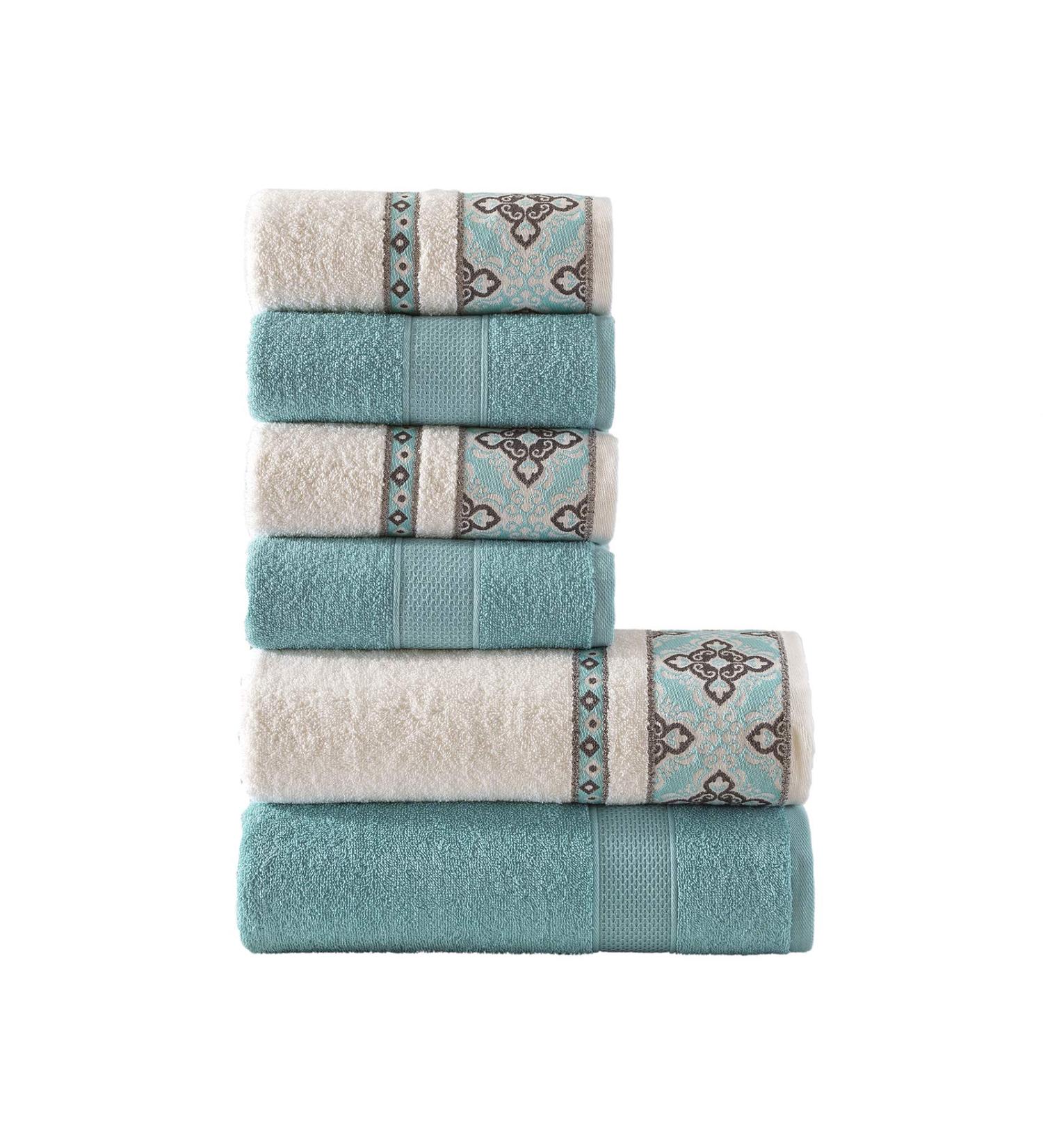 Class Home Collection 6-Piece Jacquard Cotton Bath Towels Set - Alya Turquoise | Premium Quality & International Shipping - Buy Online on GoSupps.com