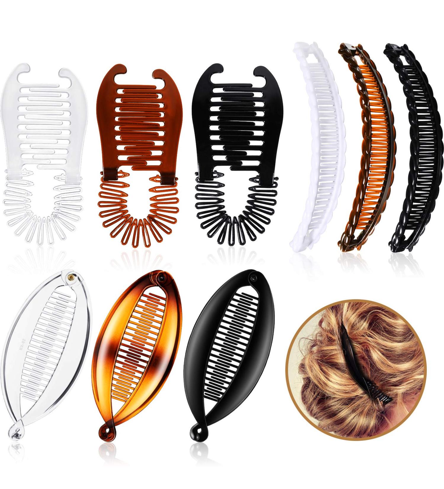 9-Piece Flexible Plastic Banana Hair Clips for Women - Ponytail Holder Comb Set - Buy Online on GoSupps.com
