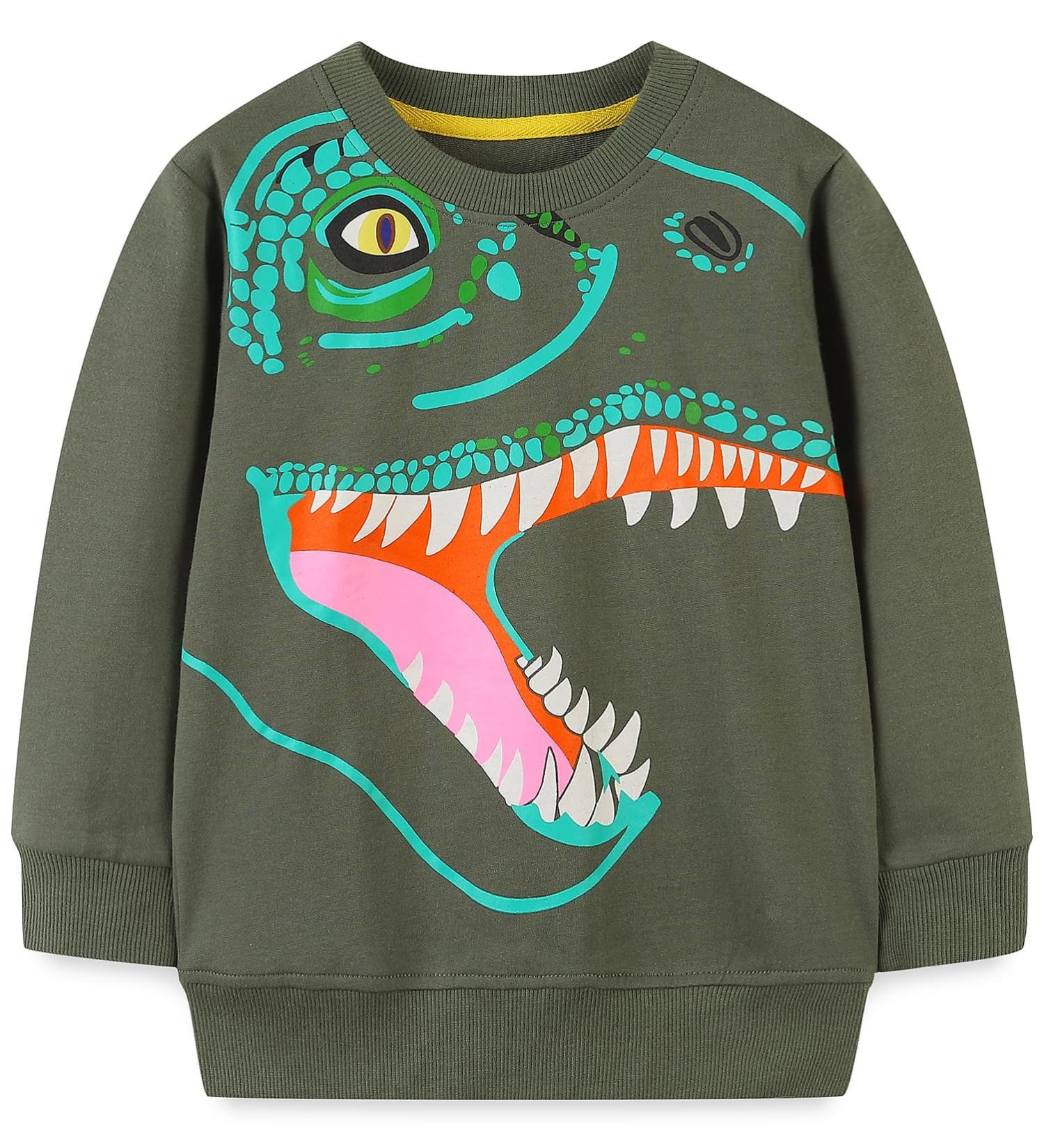 Kids Dinosaur Sweatshirt for Boys, Girls | Cotton Long Sleeve Pullover Shirt | Toddler Baby Clothes 1-8 Years | 1-2 Years Dinosaur Design - Buy Online on GoSupps.com