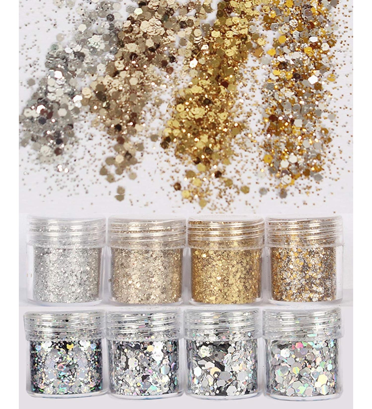 COKOHAPPY 8 Boxes Gold Silver Body Chunky Glitter Makeup - Holographic Cosmetic Sequins for Face, Eyes, Hair & Nails - Buy Online on GoSupps.com