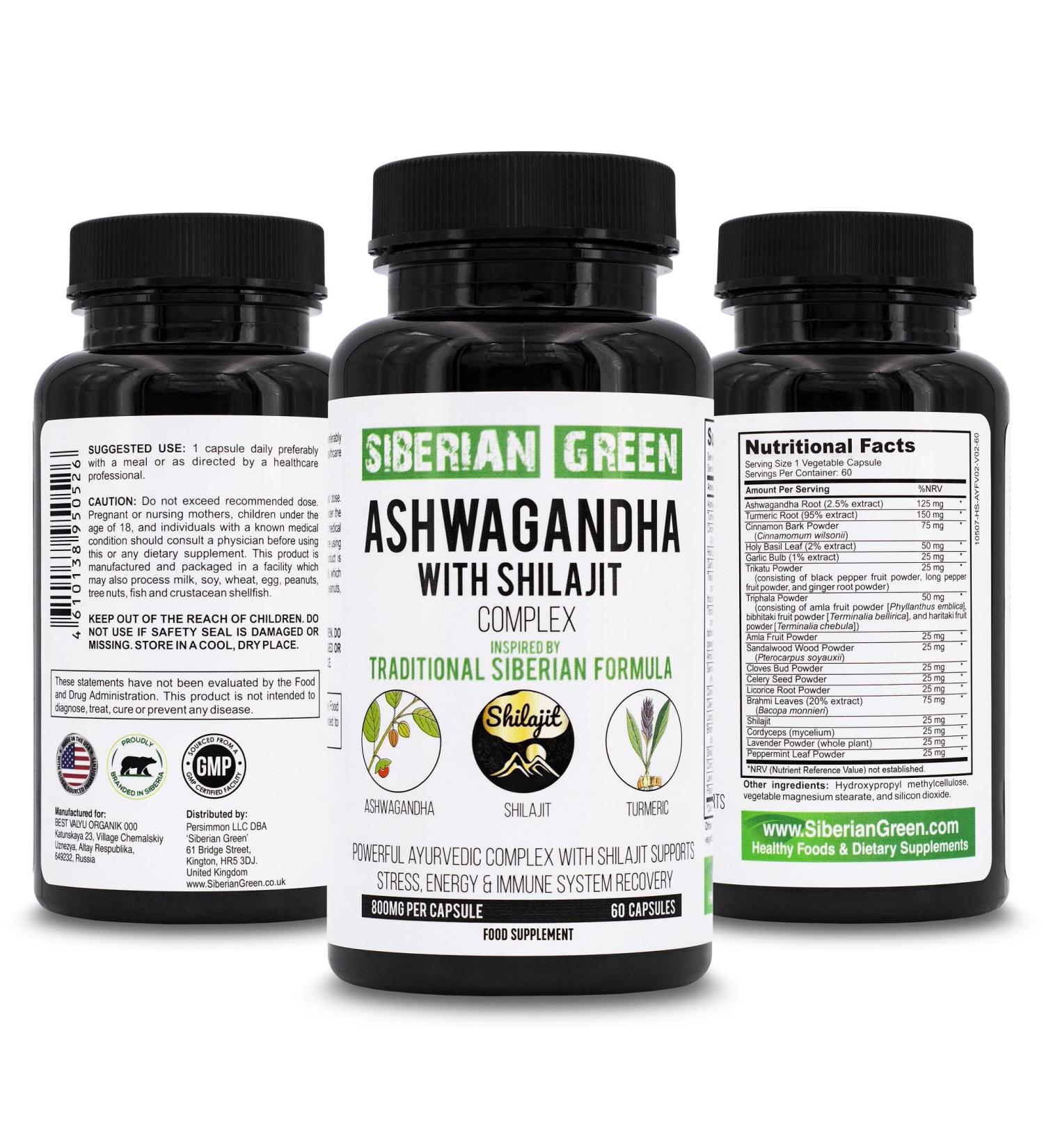 Siberian Green Ashwagandha Complex - 60 Capsules for Stress Relief, Energy Support, and Immune System Recovery - Buy Online on GoSupps.com