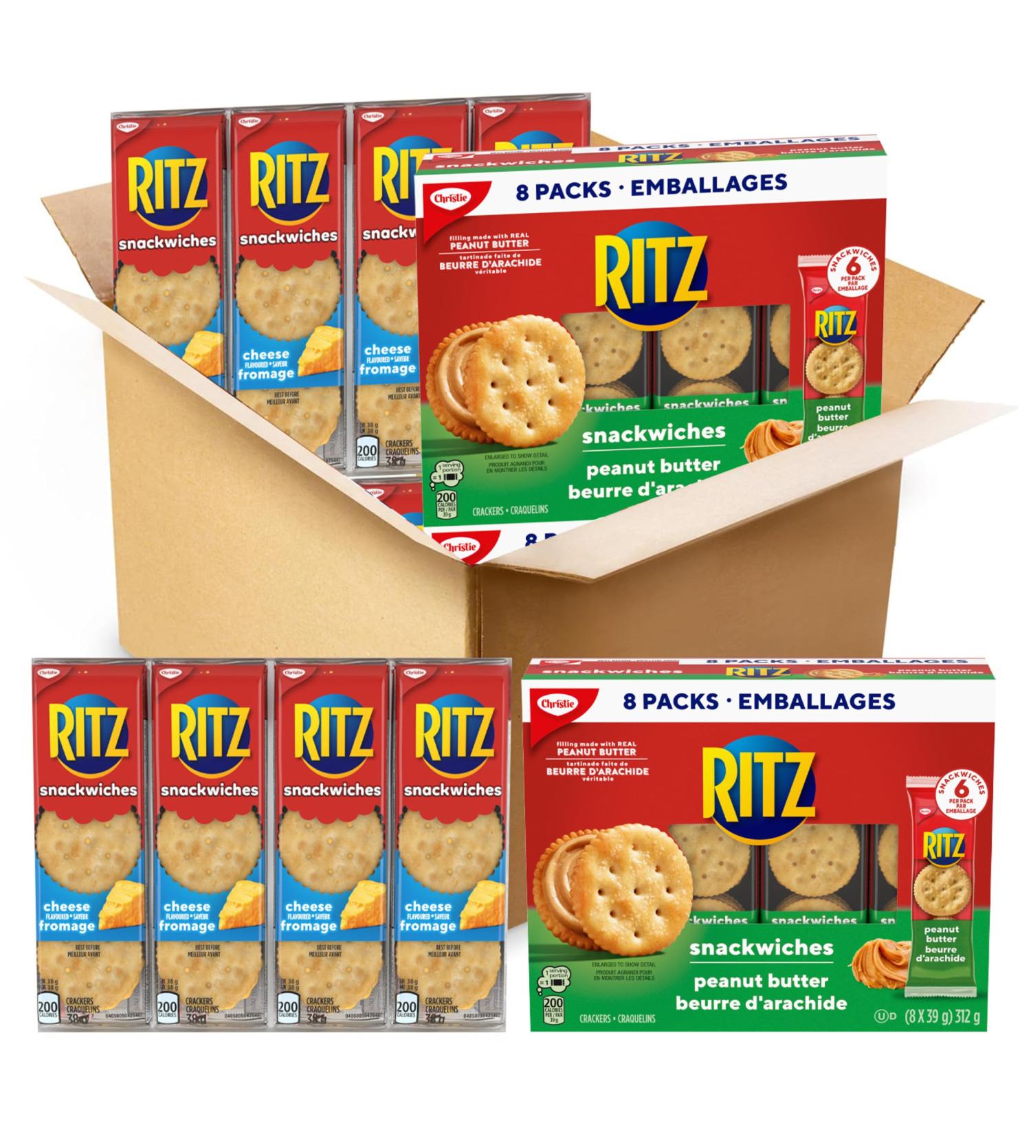 CHRISTIE RITZ Snackwiches Variety Pack Snack Crackers 2 Cheese flavoured 304 g packs 2 Real Peanut Butter 312 g packs Snack Crackers School Snacks Family Snacks 1.23 kg Variety Pack 307.5 g (Pack of 4) - Buy Online on GoSupps.com