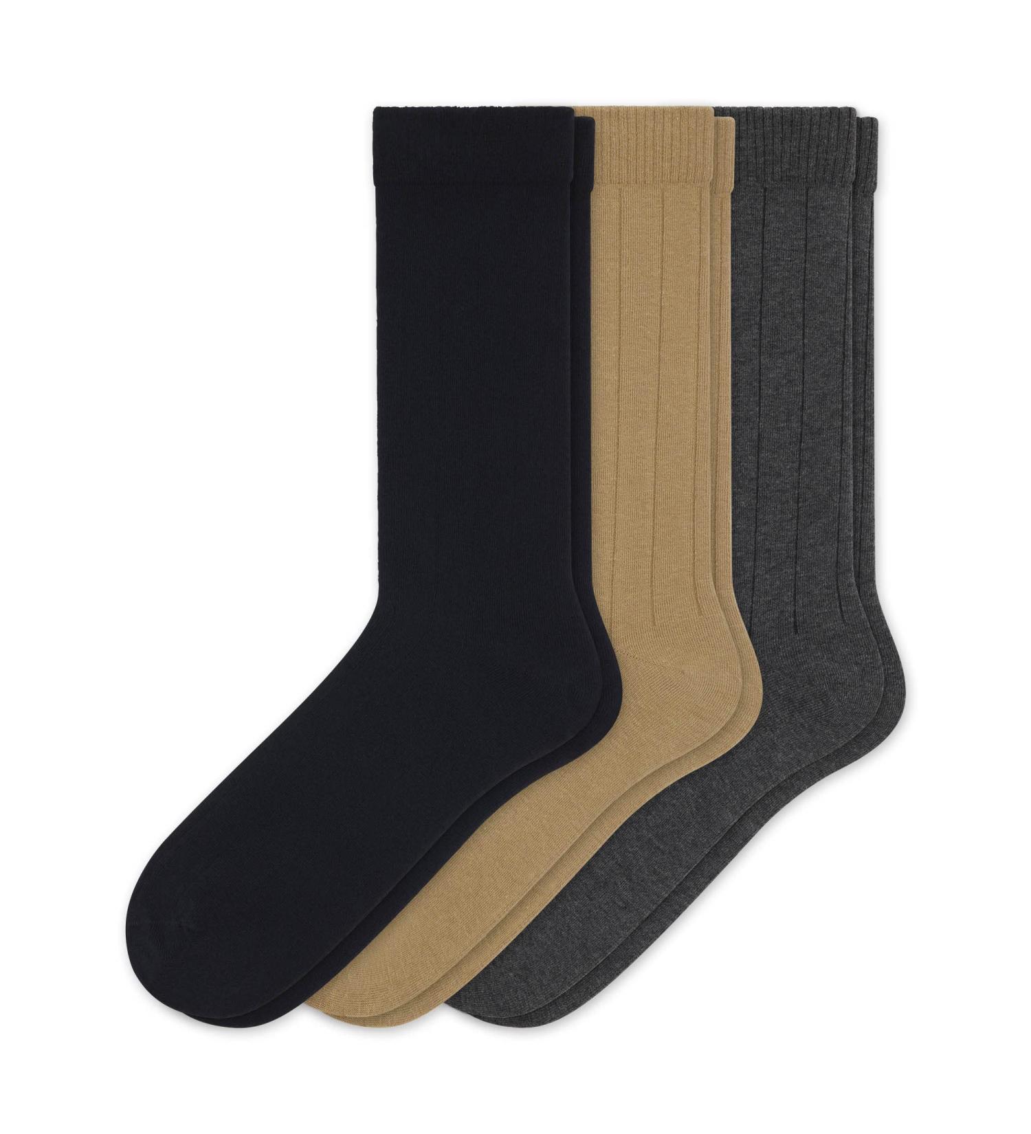 Sugar Free Sox Men's Diabetic Socks 3-Pack | Ribbed Mid-Calf | Black/Grey/Khaki | Size 10-13 - Buy Online on GoSupps.com