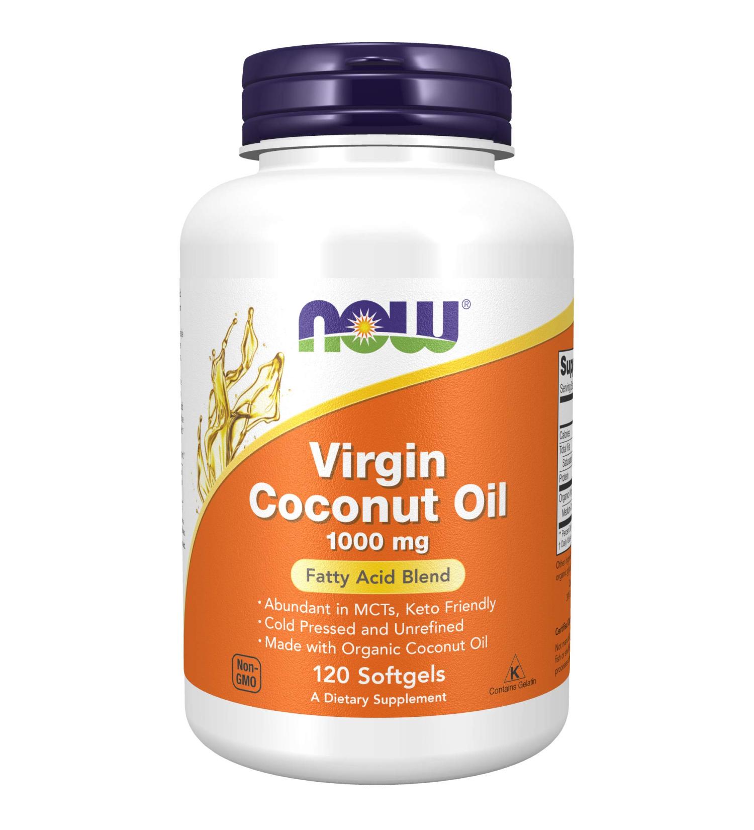 NOW Supplements Virgin Coconut Oil 1000mg - Cold Pressed & Unrefined - 120 Softgels - Buy Online on GoSupps.com