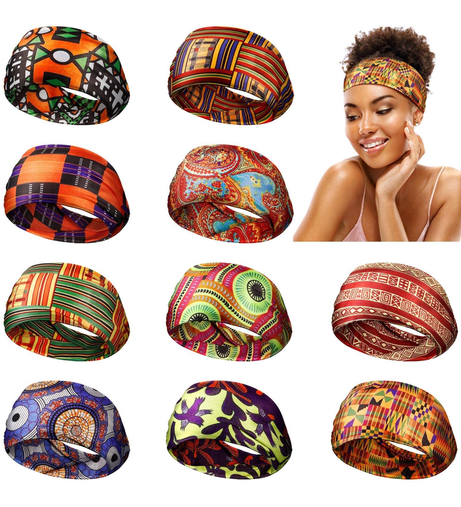 Canlierr African Headband Set - 10 Boho Print Turbans for Women & Girls, Wide Elastic Yoga Headband for Sports & Hair Accessories (Chic Patterns) - Buy Online on GoSupps.com