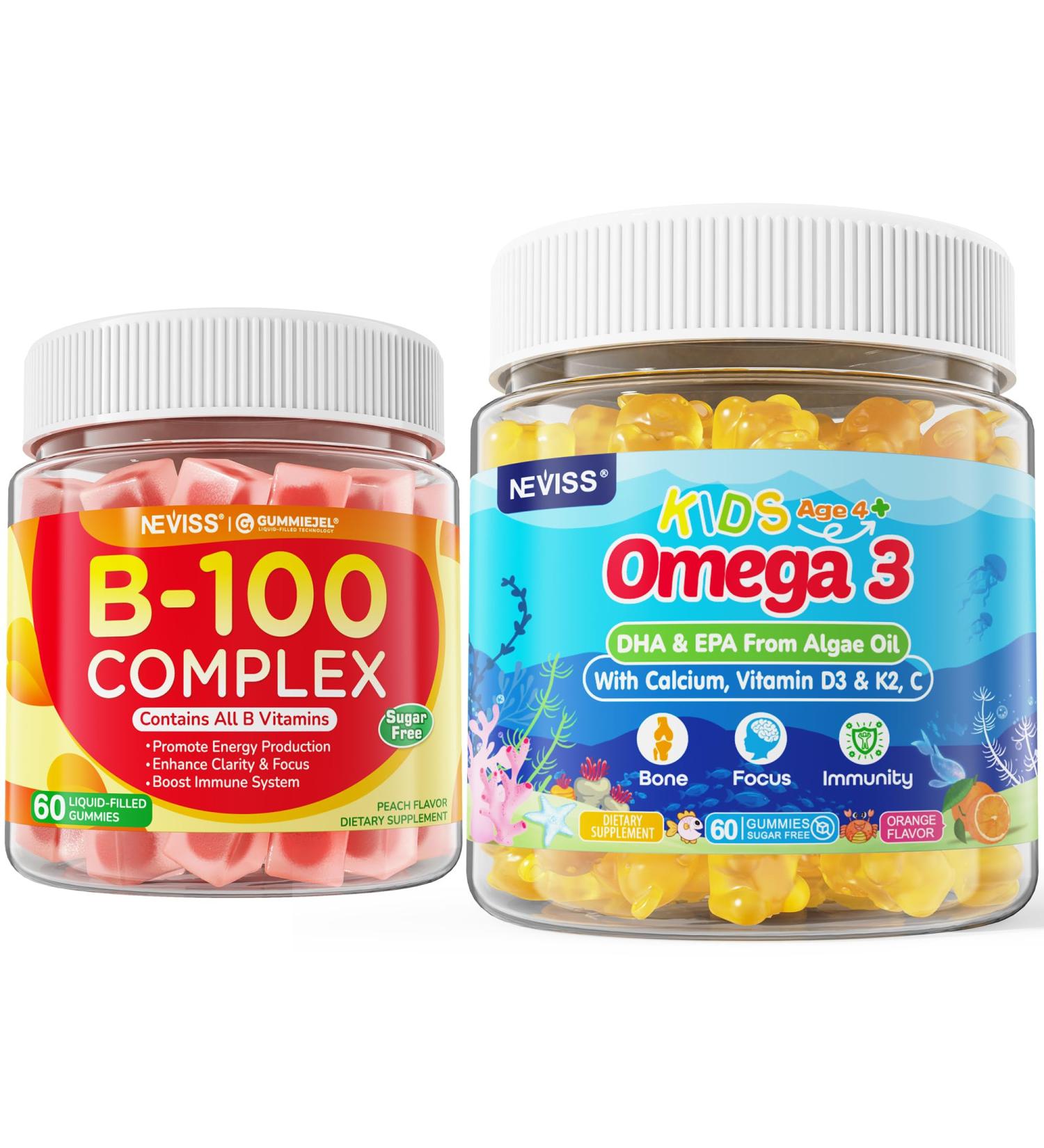 Kids Omega 3 Gummies 2 Pack + Super Vitamin B Complex Gummies 1 Pack - Buy Online on GoSupps.com