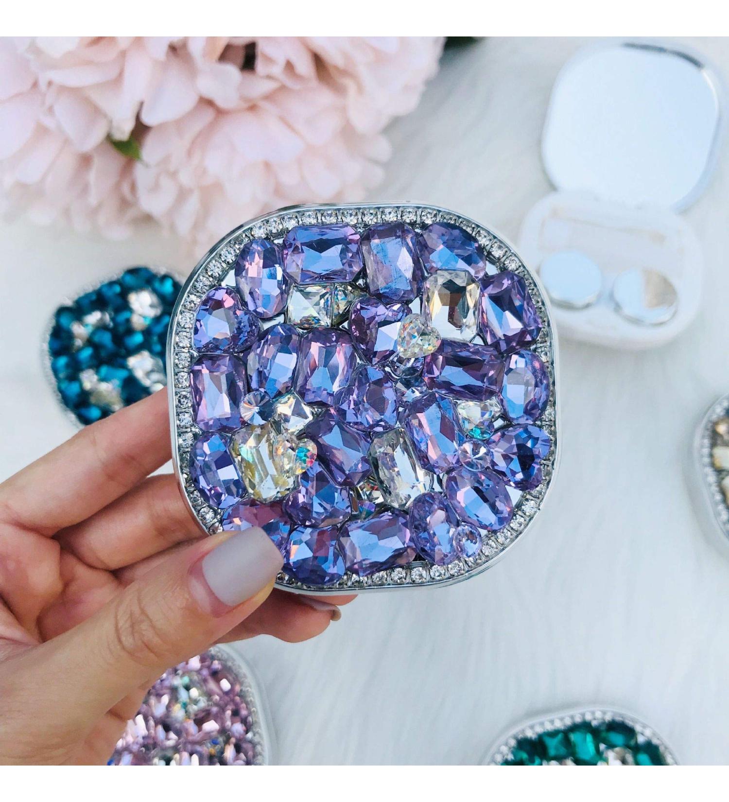 Contact Lens Case Portable Contact Lens Box Kit with Make Up Mirror Women Companion Box Travel Kit Box Shining Diamond F - Buy Online on GoSupps.com