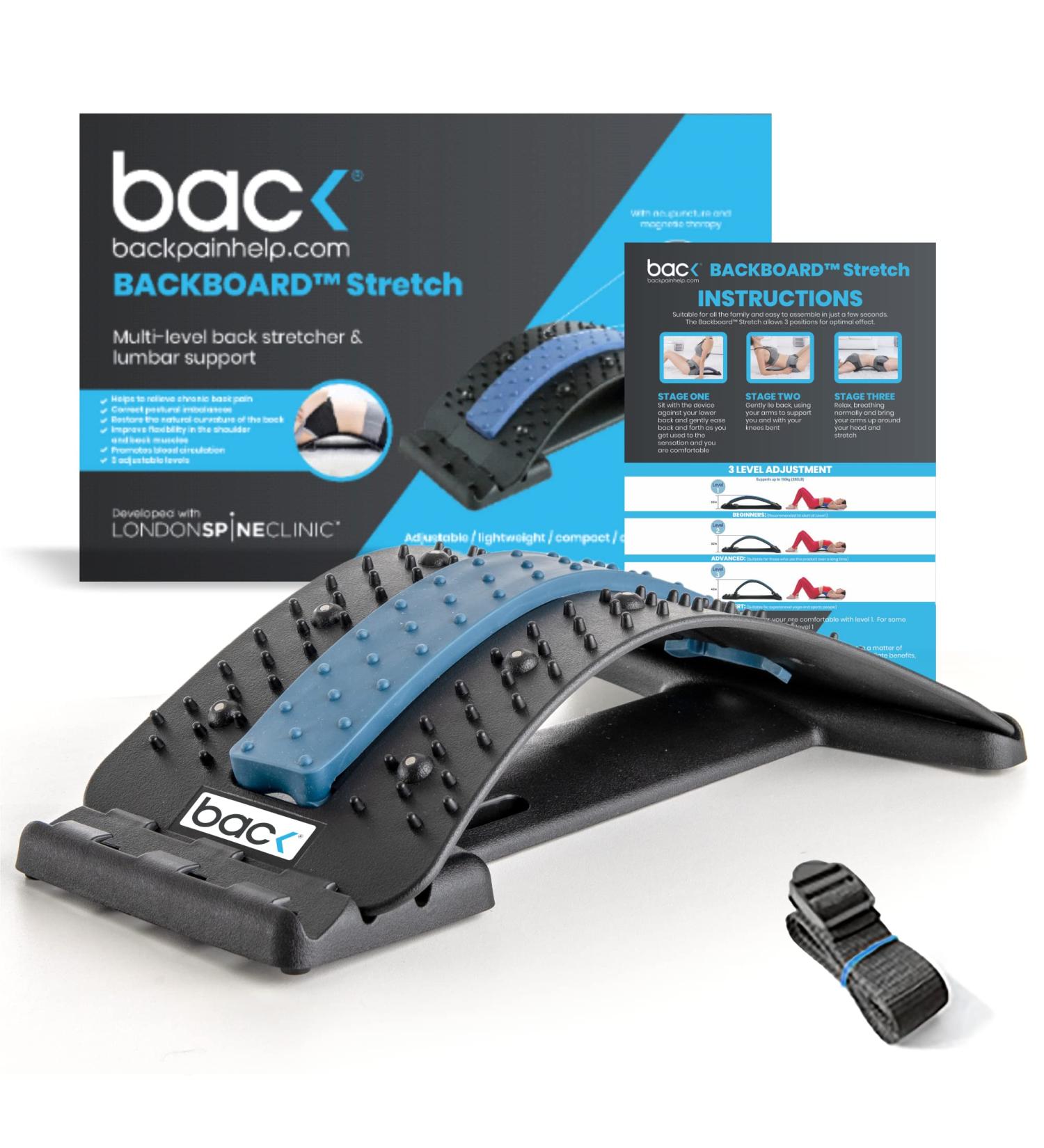 Backboard Stretch Multi-Level Spine Stretcher for Pain Relief - Black Blue - Buy Online on GoSupps.com