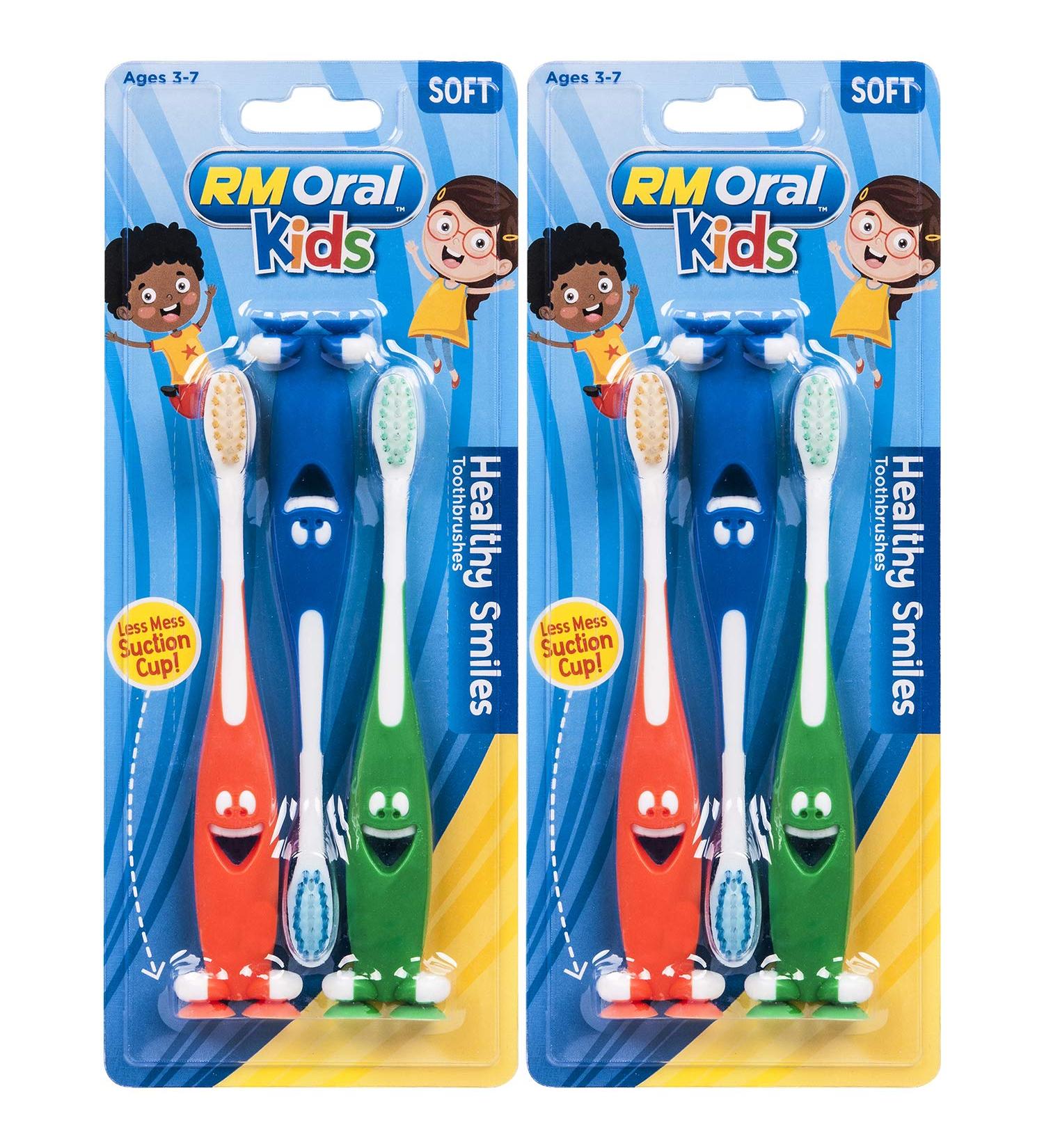 RM Oral Kids Healthy Smiles Soft Toothbrushes - 3 Count Twin Pack with Suction Cup - Buy Online on GoSupps.com