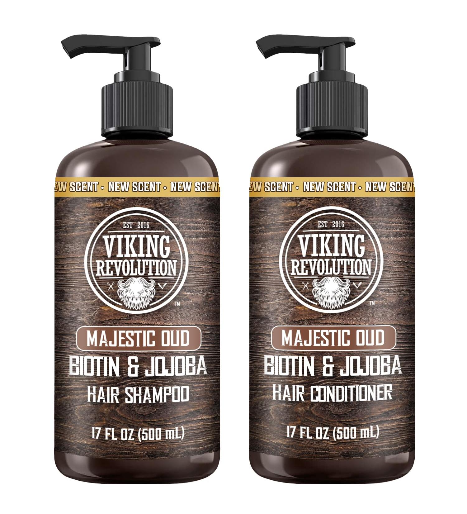 Viking Revolution Majestic Oud Men's Shampoo & Conditioner Set with Biotin & Jojoba Oil - Natural Hair Care for Thinning Hair (17oz) - Pack of 2 - Buy Online on GoSupps.com