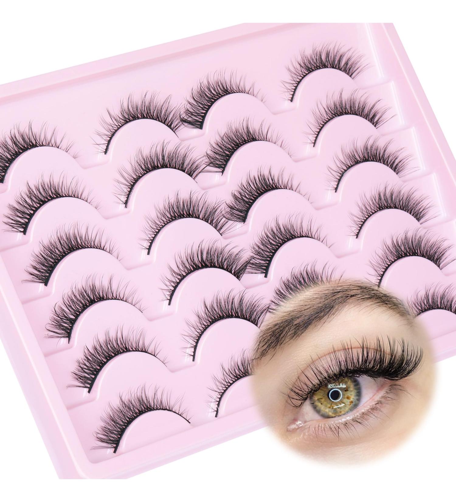 Goddvenus False Eyelashes D Curl Russian Strip Lashes Pack 3D Natural Cat Eye Lashes Wispy Fake Eyelashes Premium False Lashes Thin Cotton Band Fake Lashes 12 Pairs Wispy fox eye - Buy Online on GoSupps.com