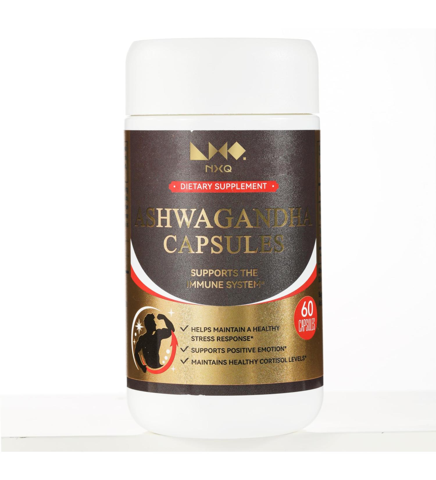 NXQ Ashwagandha Capsules High Potency Root Extract Stress Relief Supports The Immune System Mood Support & Cortisol Balance for Women & Men | Vegan 60 Veggie Capsules - Buy Online on GoSupps.com