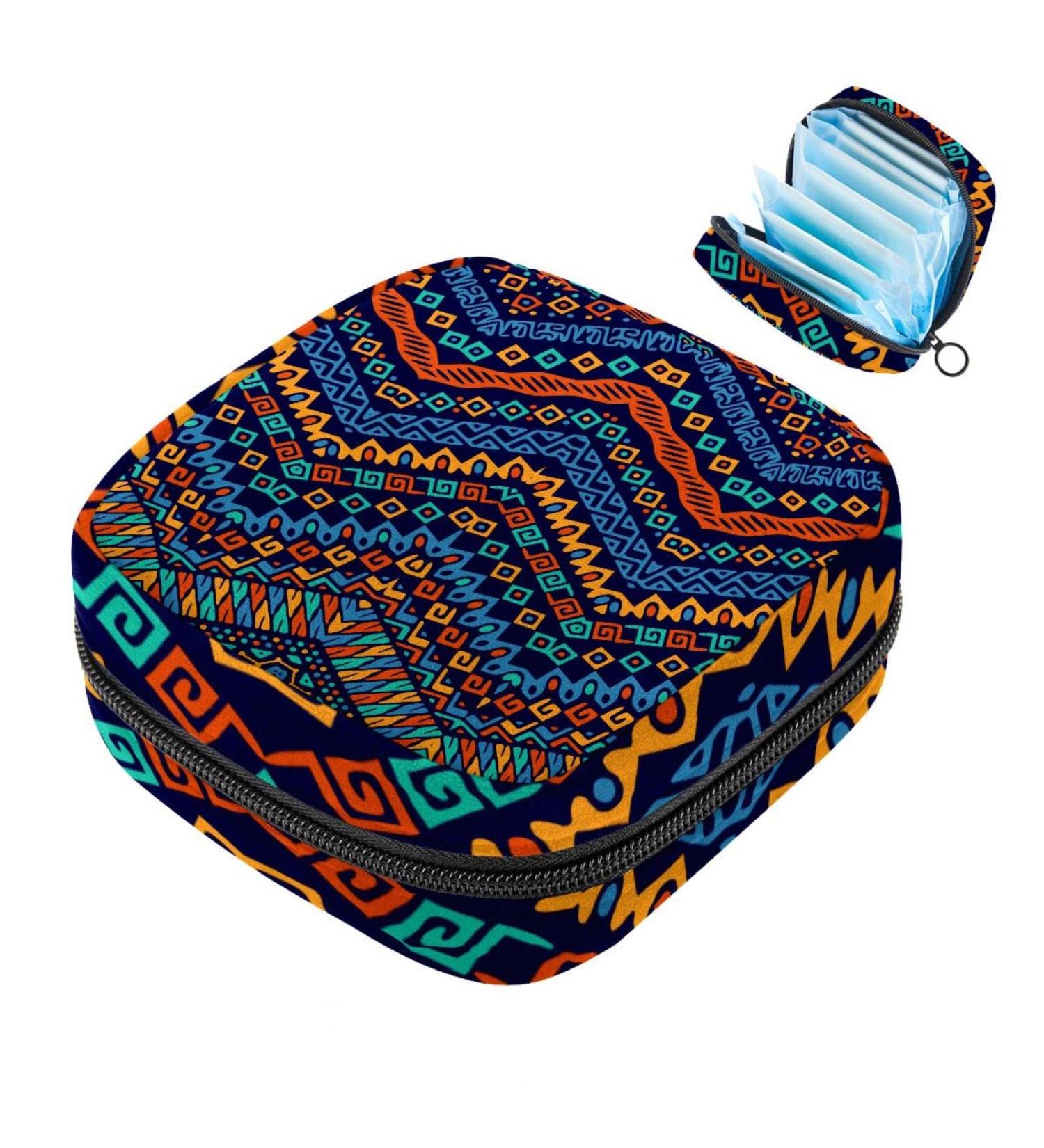 Menstruation Pad Bag with Zipper | Women's Napkin & Tampon Storage | South American Indian Pattern | Stylish & Functional Collection Bags for Women & Girls - Buy Online on GoSupps.com