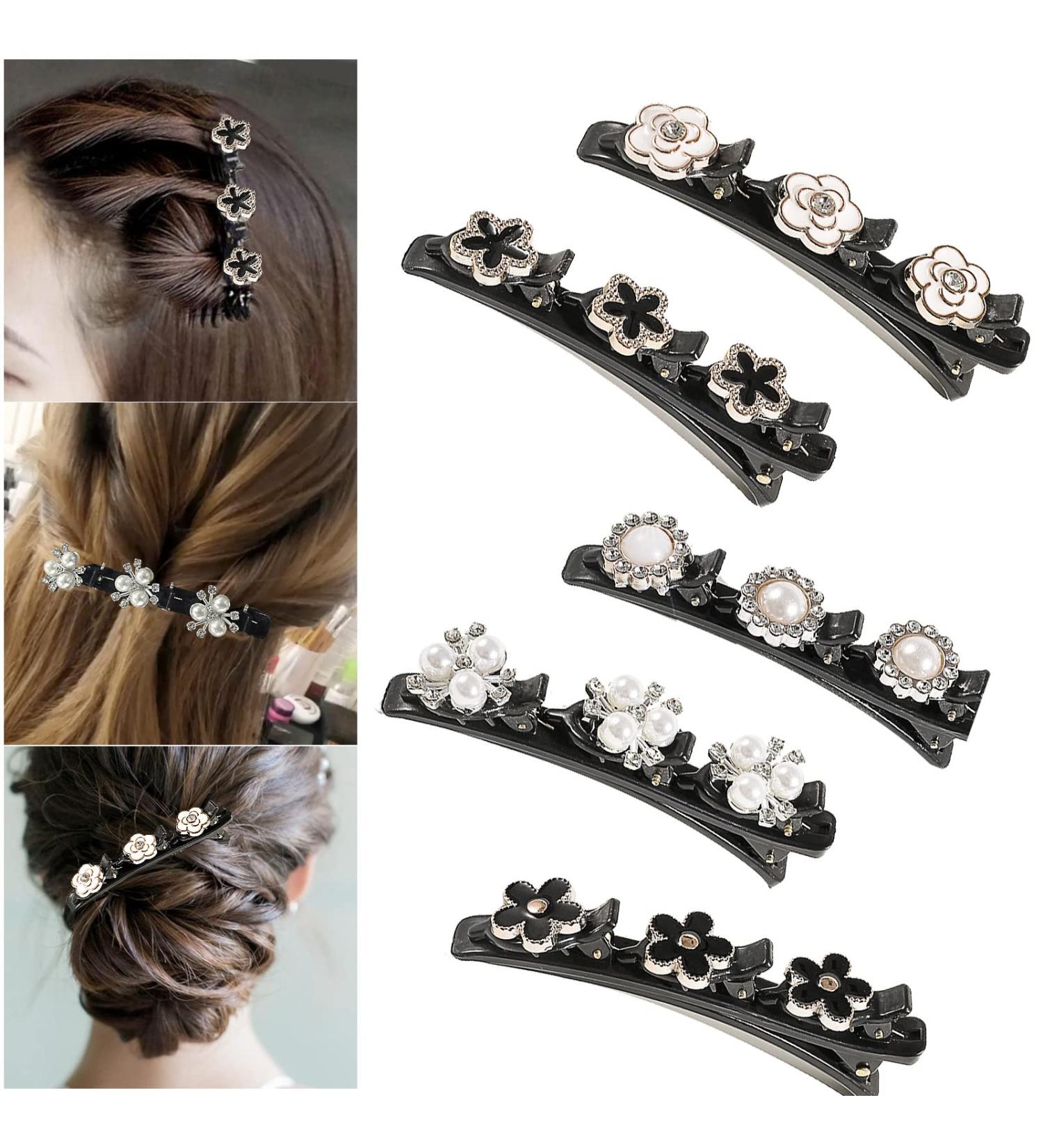 Shop Stylish 5-Piece Kolibri Hair Clip Set with Crystal Flower & Pearls - Double Layer Duck Beak Clips for Women & Girls - International Shipping Available - Buy Online on GoSupps.com