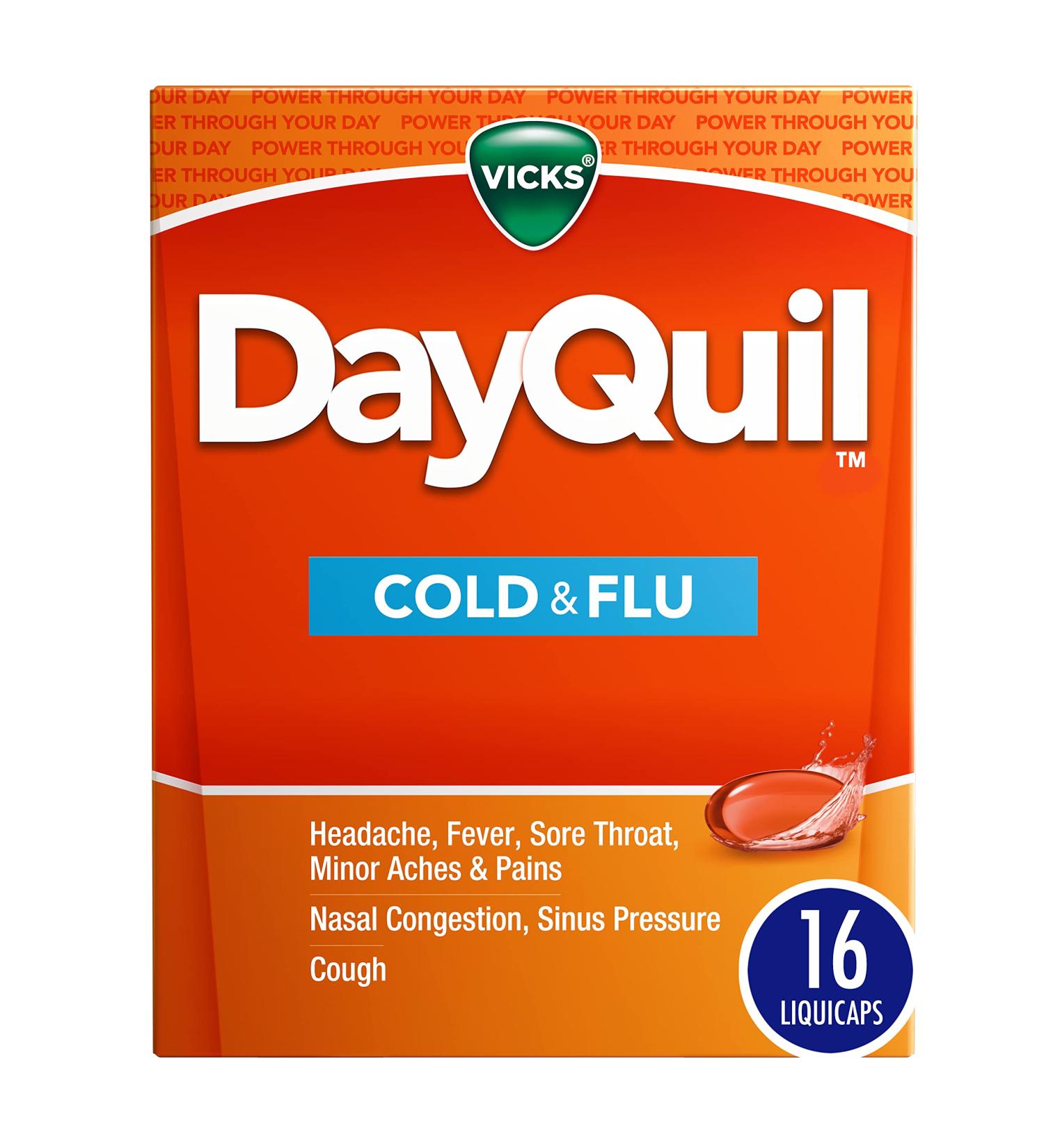 Vicks DayQuil Cold & Flu Medicine - Non-Drowsy Relief for Fever, Headache & Congestion - 16 Liquicaps - Buy Online on GoSupps.com