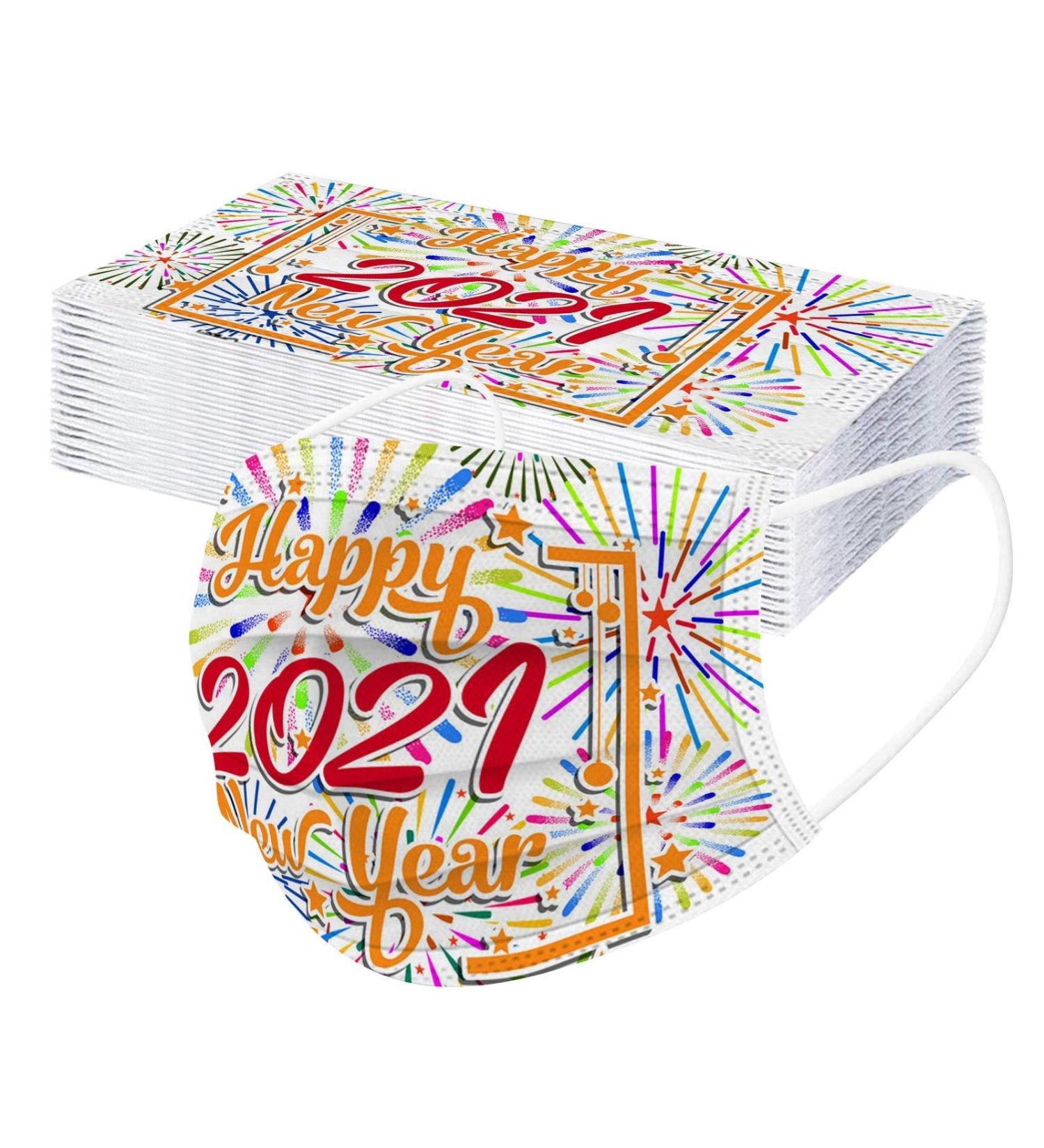 BEUU 30PCS Disposable Face_Mack for Adult 2021 Happy New Year Face Bandanas 3-Layer Non-Woven with Elastic Earloops - Buy Online on GoSupps.com