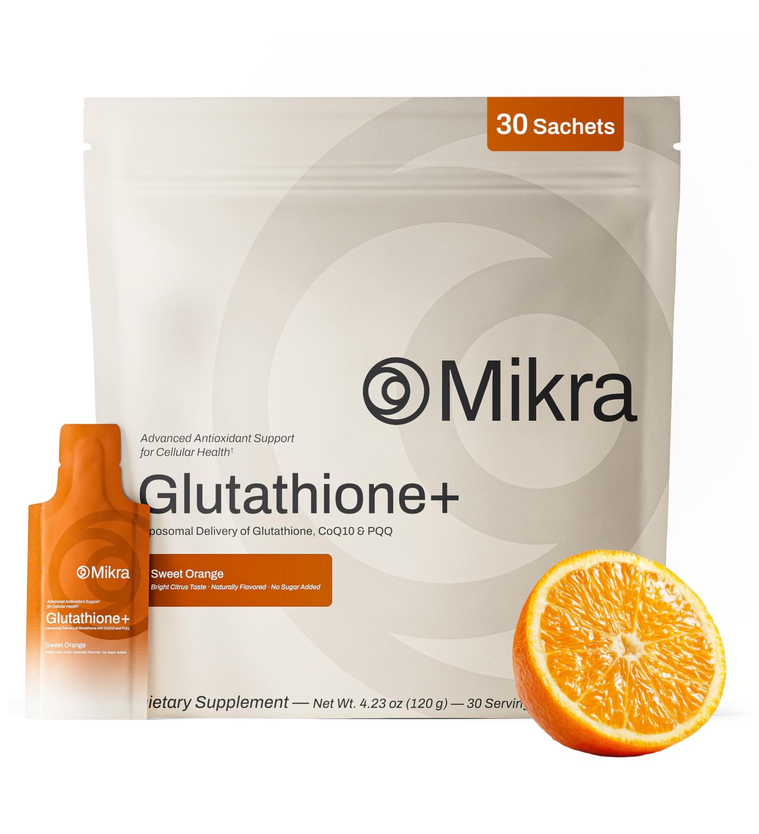 Mikra Glutathione+ Liposomal Antioxidant Supplement with CoQ10 & PQQ - Advanced Cellular Support for Energy Focus & Immune Health Support - Liquid Glutathione Supplement - 30 Single-dose Vials - Buy Online on GoSupps.com