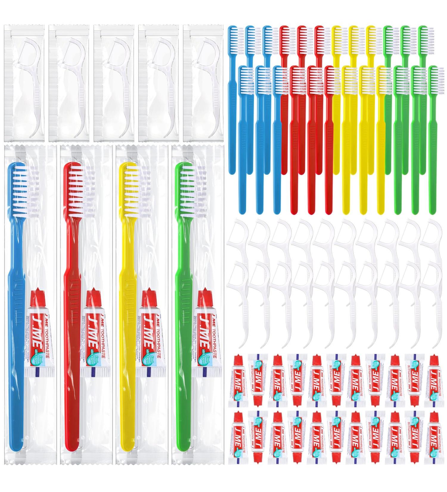 100 Kit Disposable Toothbrushes & Dental Floss - Individually Wrapped Travel Kits for Hotels Charities & Nursing Homes - Buy Online on GoSupps.com