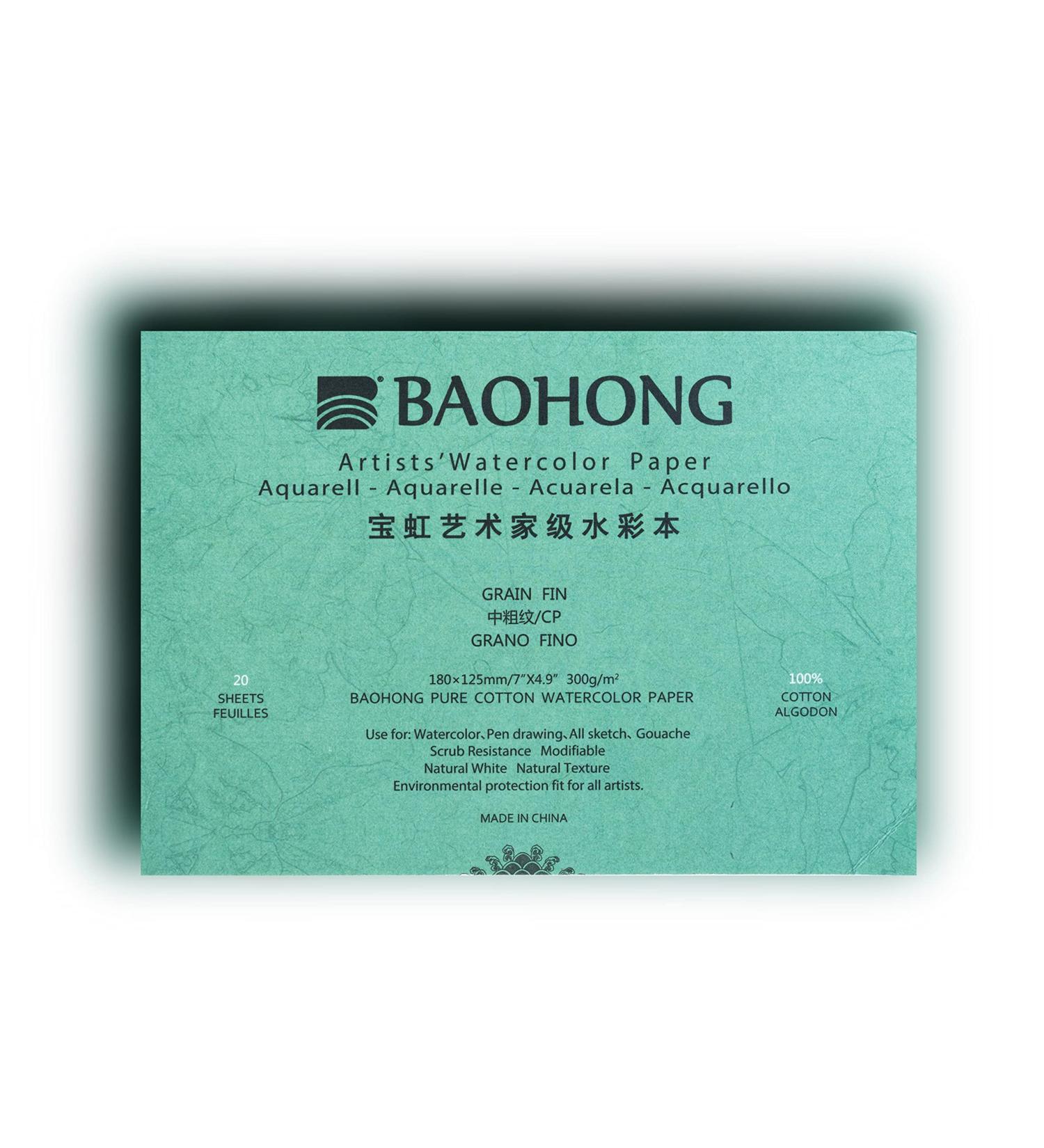 Watercolor Paper Block  BAOHONG Artists' Watercolor Block  100% Cotton  Acid-Free  140LB/300GSM  Cold Press Textured  20 Sheets per Block (Textured Cold Press 4.9"X7") - Buy Online on GoSupps.com