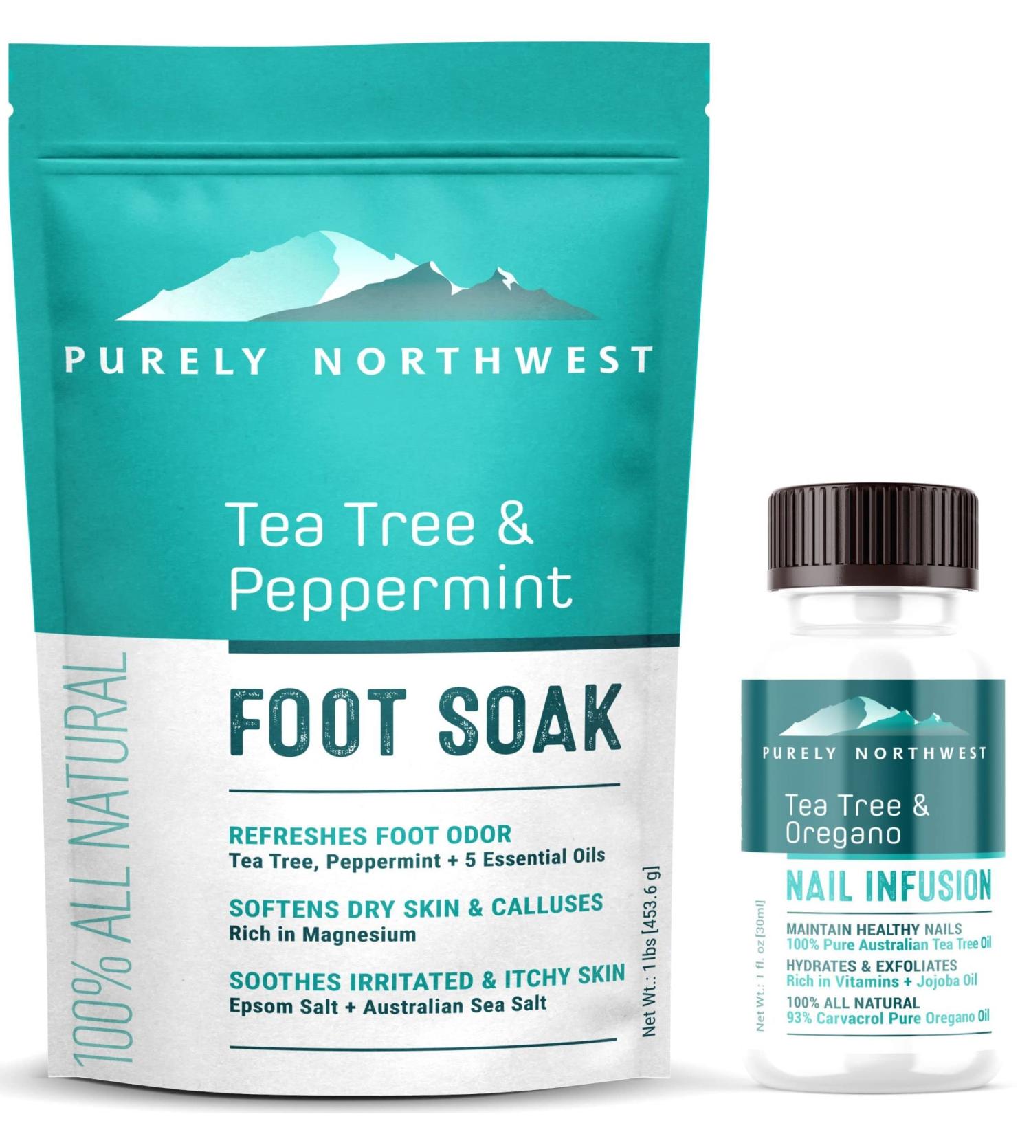 Purely Northwest Tea Tree Oil Foot Soak & Nail Repair Oil Set for Damaged Nails, Athlete's Foot, Smelly Feet & Calluses - Made in USA - Buy Online on GoSupps.com