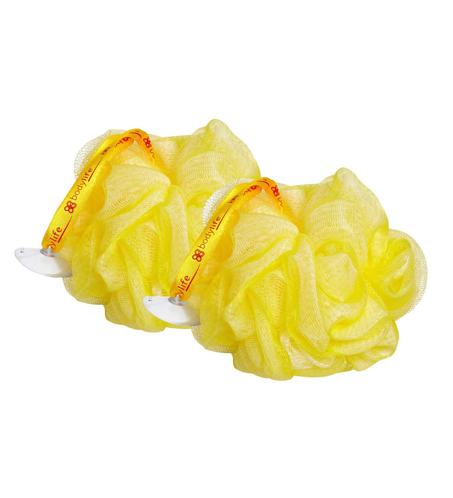 Bodylife Body Buffer Puff Exfoliating Bath & Shower Body Pouf Scrunchie Body Scrubber Yellow & White 55g Twin Pack - Buy Online on GoSupps.com