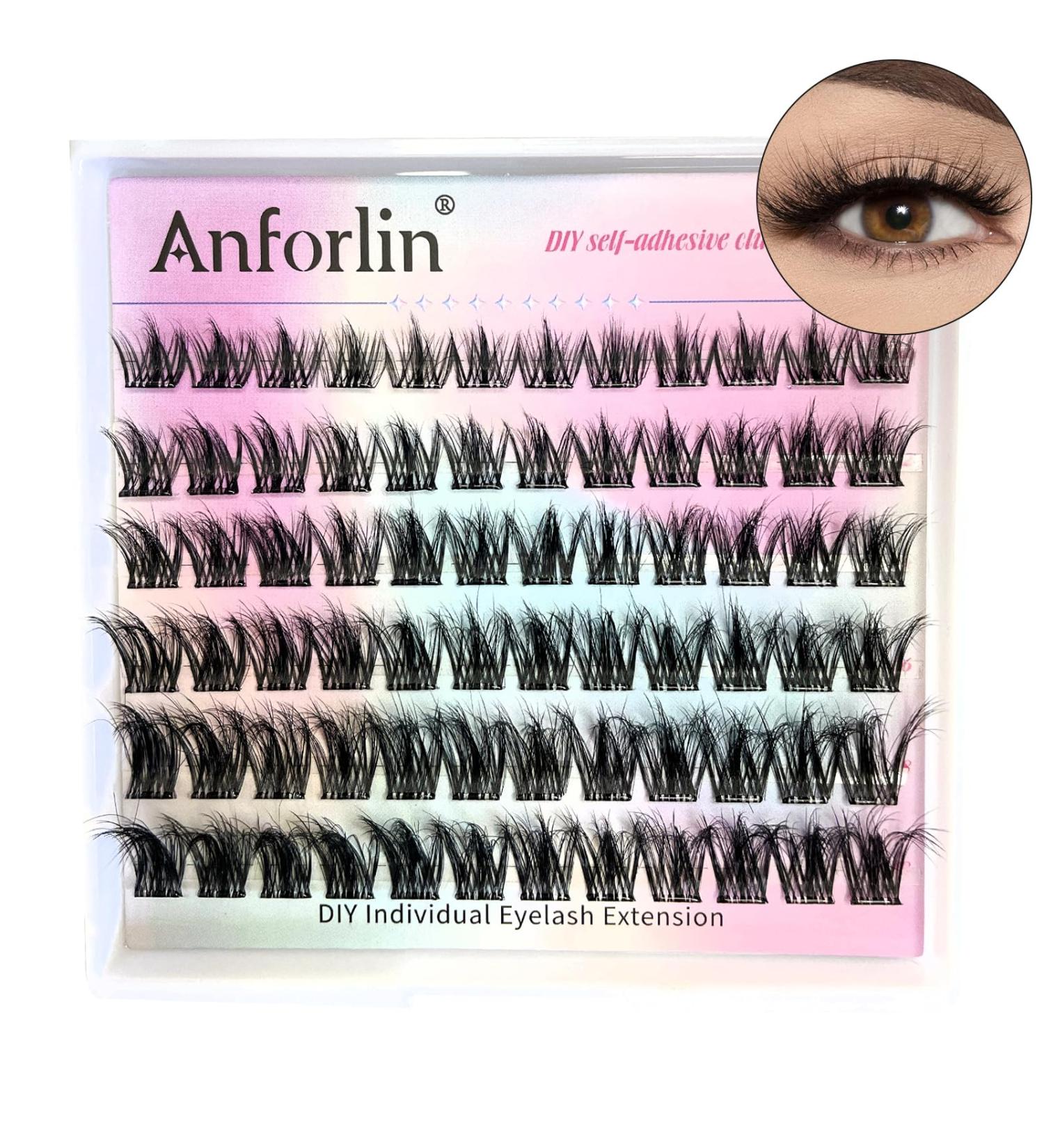 Self Adhesive Eyelash Clusters - 72 Pcs D Curl 10-18mm Press On Lashes | Anforlin Fluffy Natural Look Eyelash Extensions - No Glue Needed - Buy Online on GoSupps.com