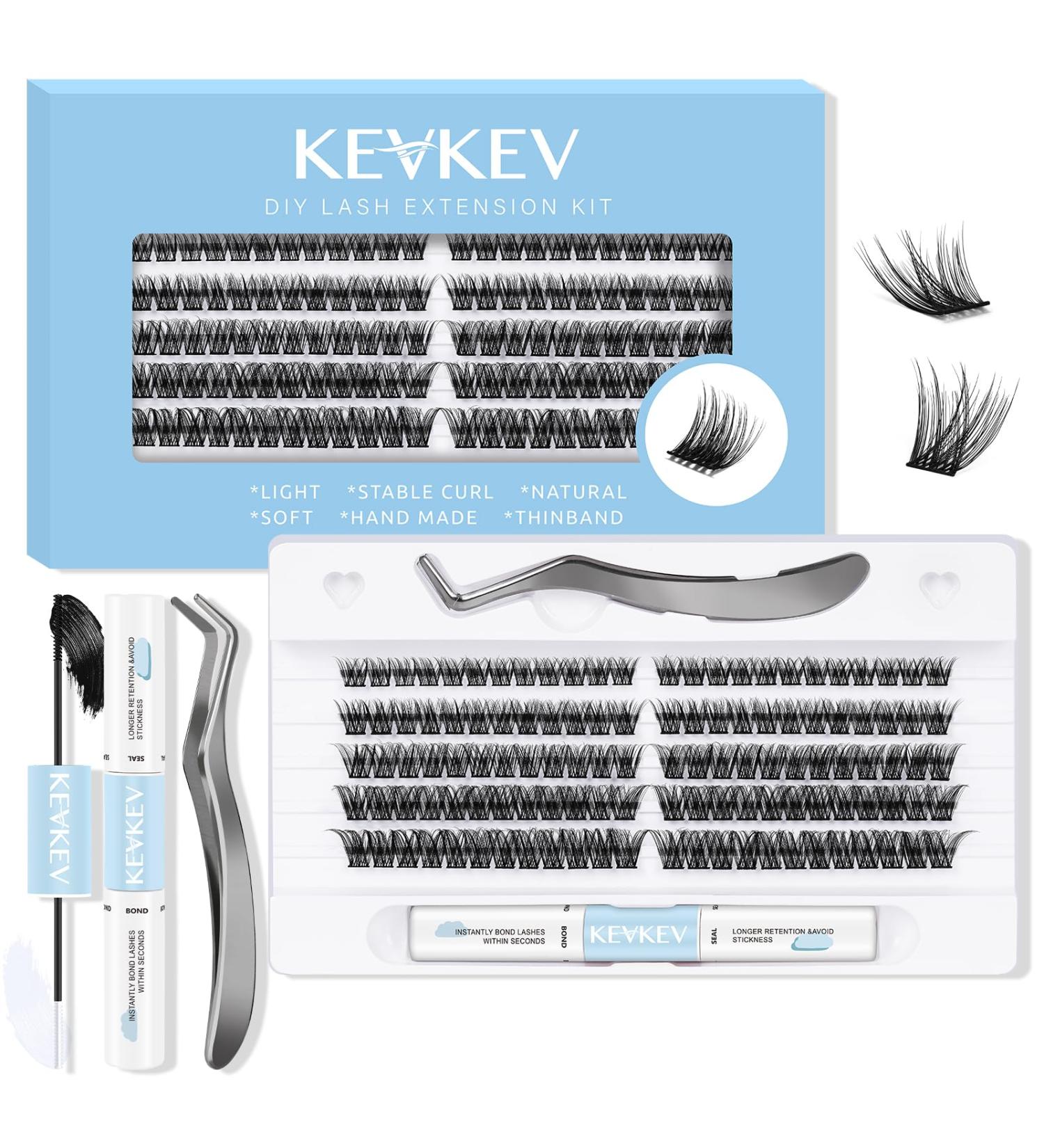 KevKev Eyelash Extension Kit - 120pcs Individual Lashes, Bond & Seal - DIY D-Curl Cluster Lashes - Ocean D-Mix (10-16mm) with Tweezers - for Eyelash Extensions - Buy Online on GoSupps.com