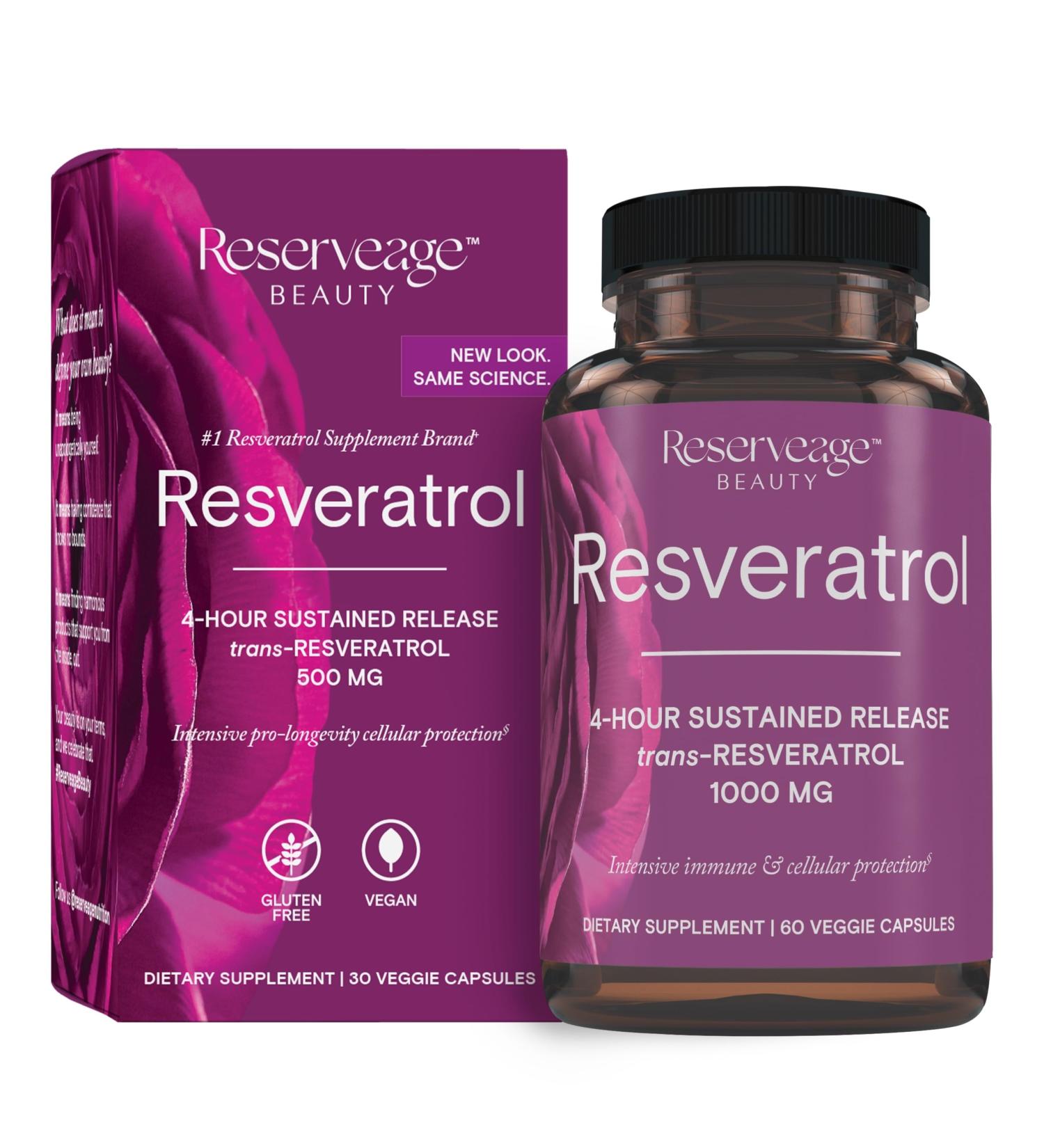Reserveage Beauty, Resveratrol 1000 mg, Antioxidant Supplement for Heart Health and Immune Support, Supports Healthy Aging and Immune System, Paleo, Keto, 60 Capsules - Buy Online on GoSupps.com