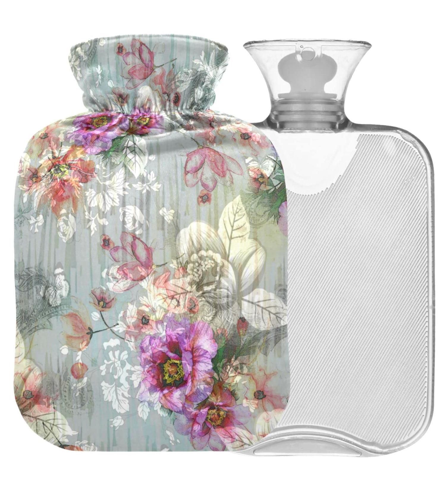 NAANLE Colorful Digital Flower Hot Water Bottle with Cover - 1L for Back Pain Relief & Hot/Cold Therapy | International Shipping - Buy Online on GoSupps.com