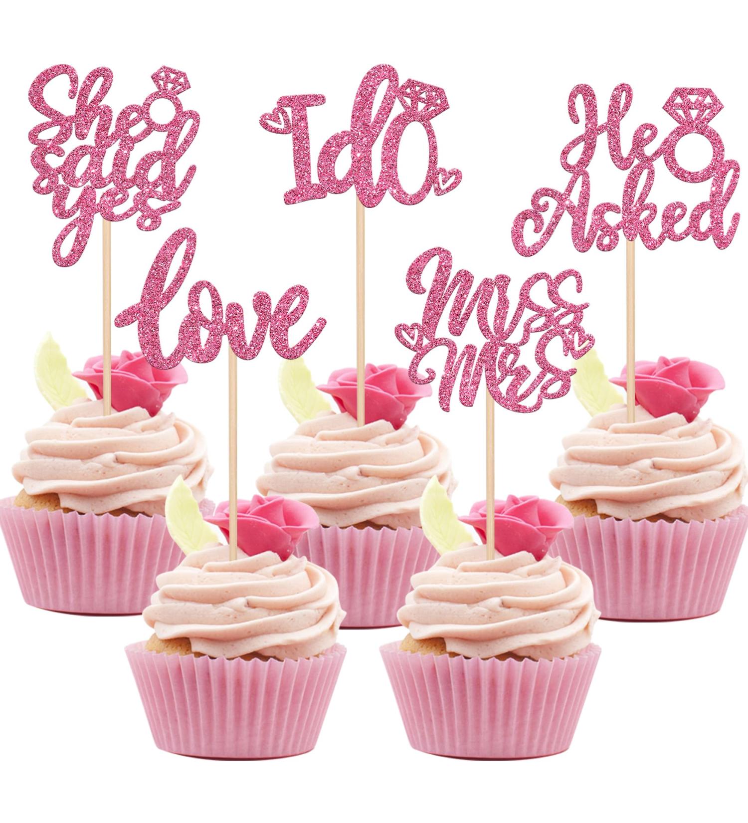 Rsstarxi 30 Pack He Asked She Said Yes Cupcake Toppers Glitter I Do Love Miss to Mrs Wedding Cupcake Picks Decorations for Bridal Shower Wedding Engagement Party Cake Decorations Pink I do Pink - Buy Online on GoSupps.com