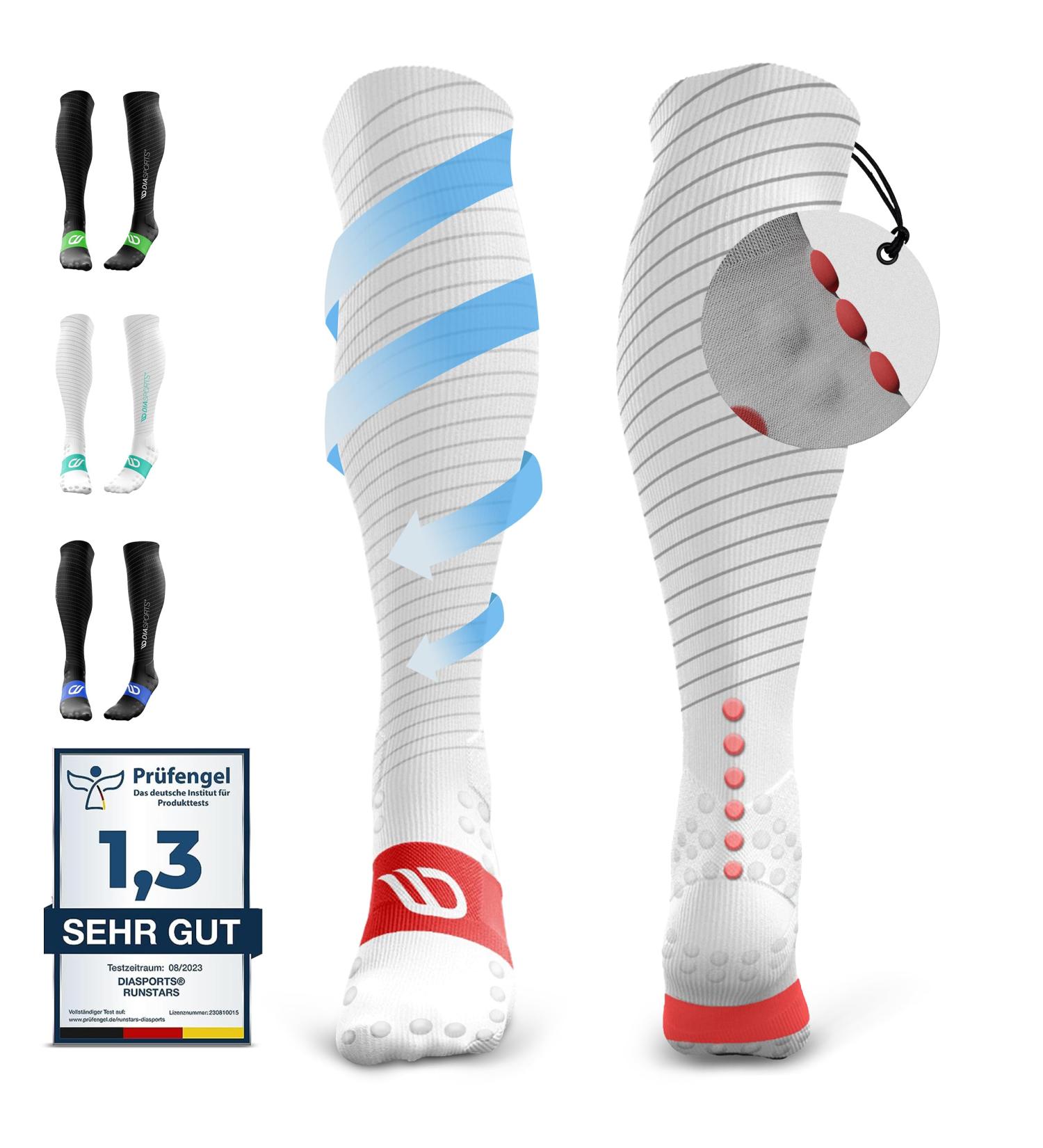 Diasports Runstars Compression Socks for Sports & Running | Premium Reinforced Compression for Marathon & Triathlon - Red/White S - Buy Online on GoSupps.com
