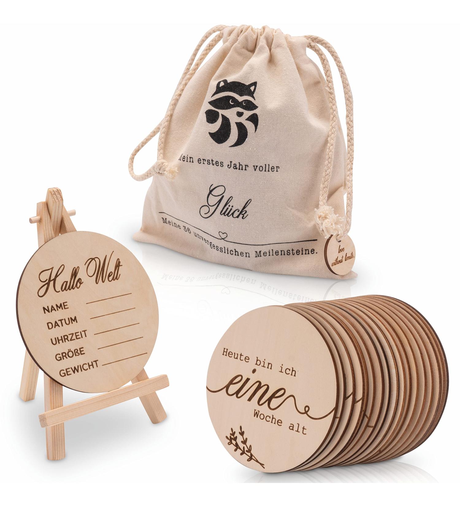 Buy Milestone Cards Baby Set - Wooden Cards with Mini Easel & Fabric Bag | 36 Memorable Milestones - Perfect Gift for New Moms & Baby Showers - Buy Online on GoSupps.com