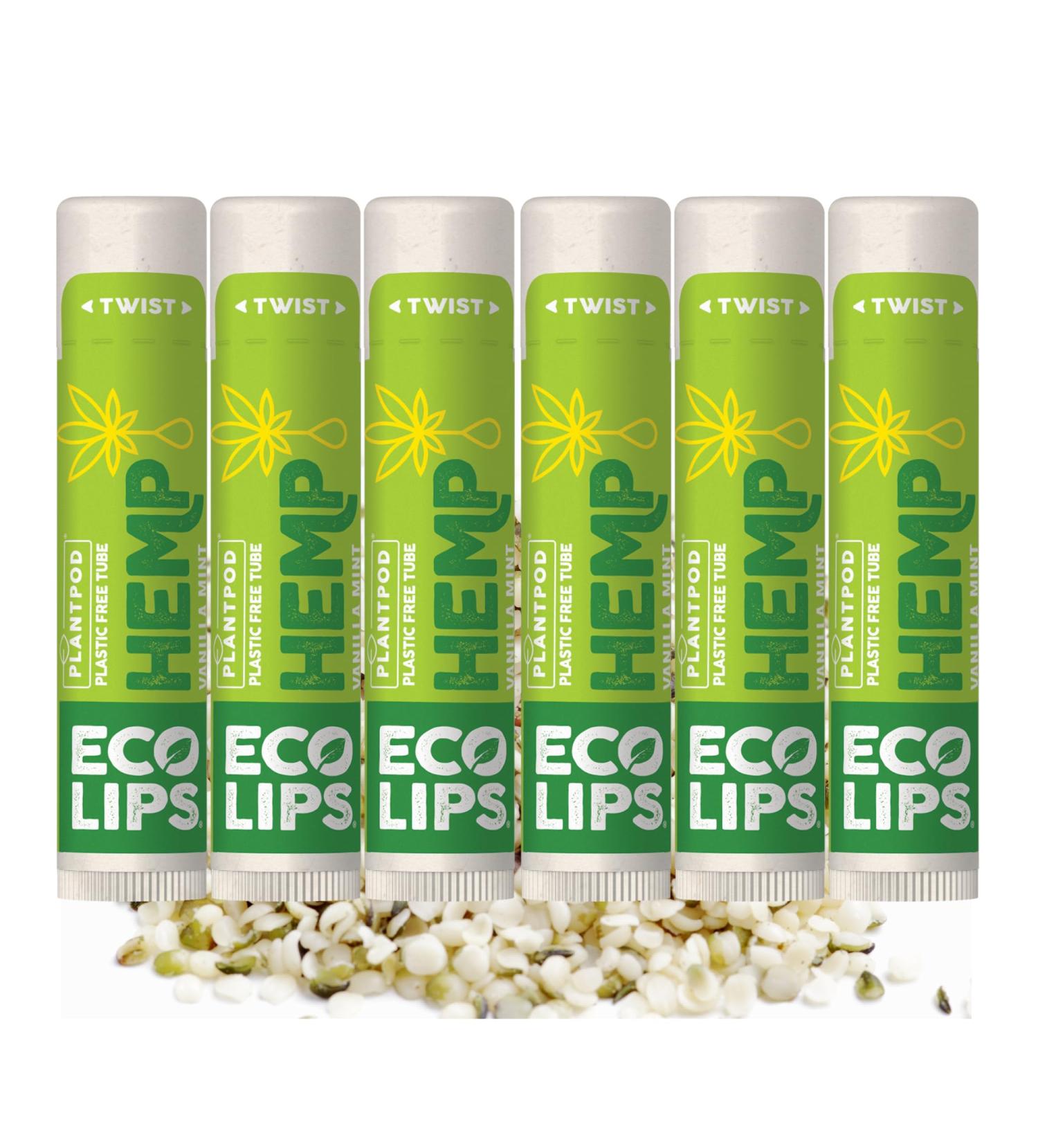 Eco Lips Organic Hemp Lip Balm with Beeswax Coconut Oil Vitamin E. Best Lip Balm to Soothe & Moisturize Dry Chapped Lips (Vanilla Mint 6-Pack) | Made in the USA Vanilla Mint 6 Count (Pack of 1) - Buy Online on GoSupps.com