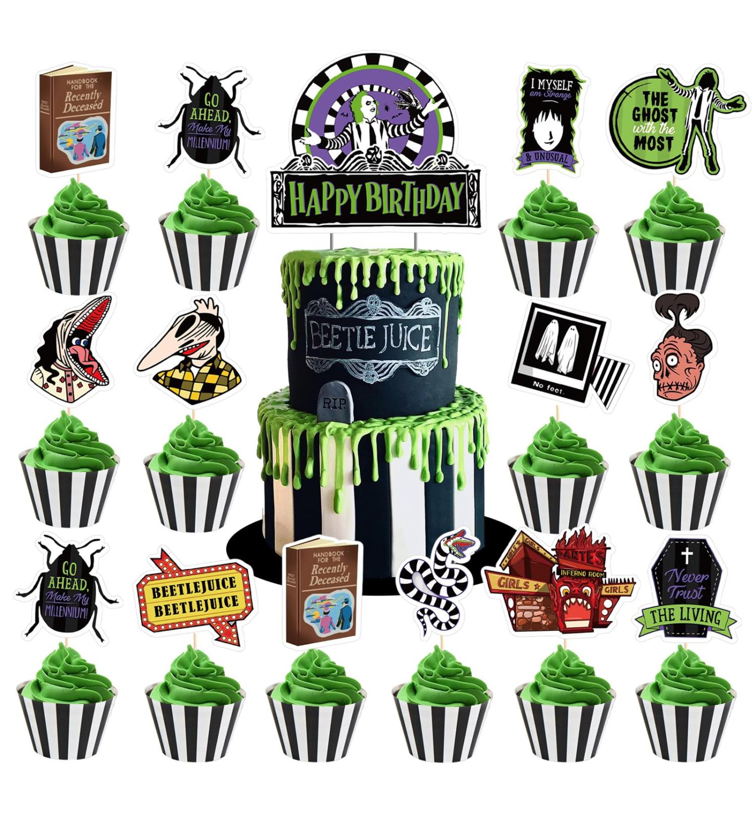 25Pcs Horror Movie Theme Party Cake&Cupcake Toppers Halloween Beattlejuice Party Decoration for Birthday Party Supplies - Buy Online on GoSupps.com