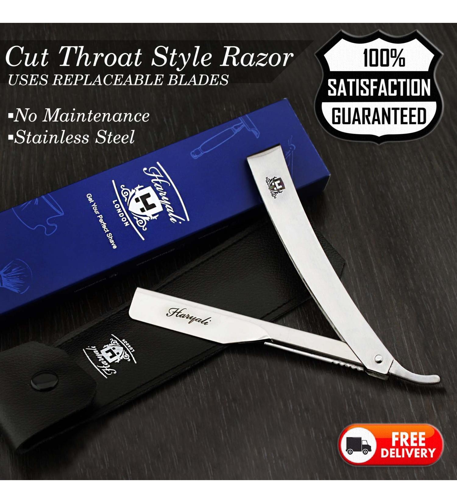 Premium Folding Barber Shavette Razor - Steel Straight Cut Throat Razor for Men | Leather Pouch & Box Included | International Shipping Available - Buy Online on GoSupps.com