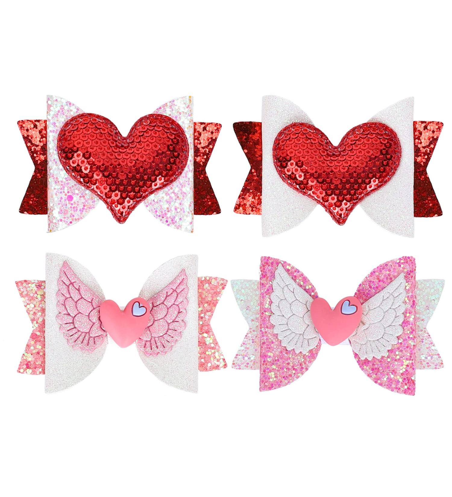 Whaline Valentine's Day Heart Hair Bow Clips - 4Pcs Glitter Red Pink Barrettes for Girls, Teens - Sparkly Hair Accessories for Party, Wedding - Buy Online on GoSupps.com