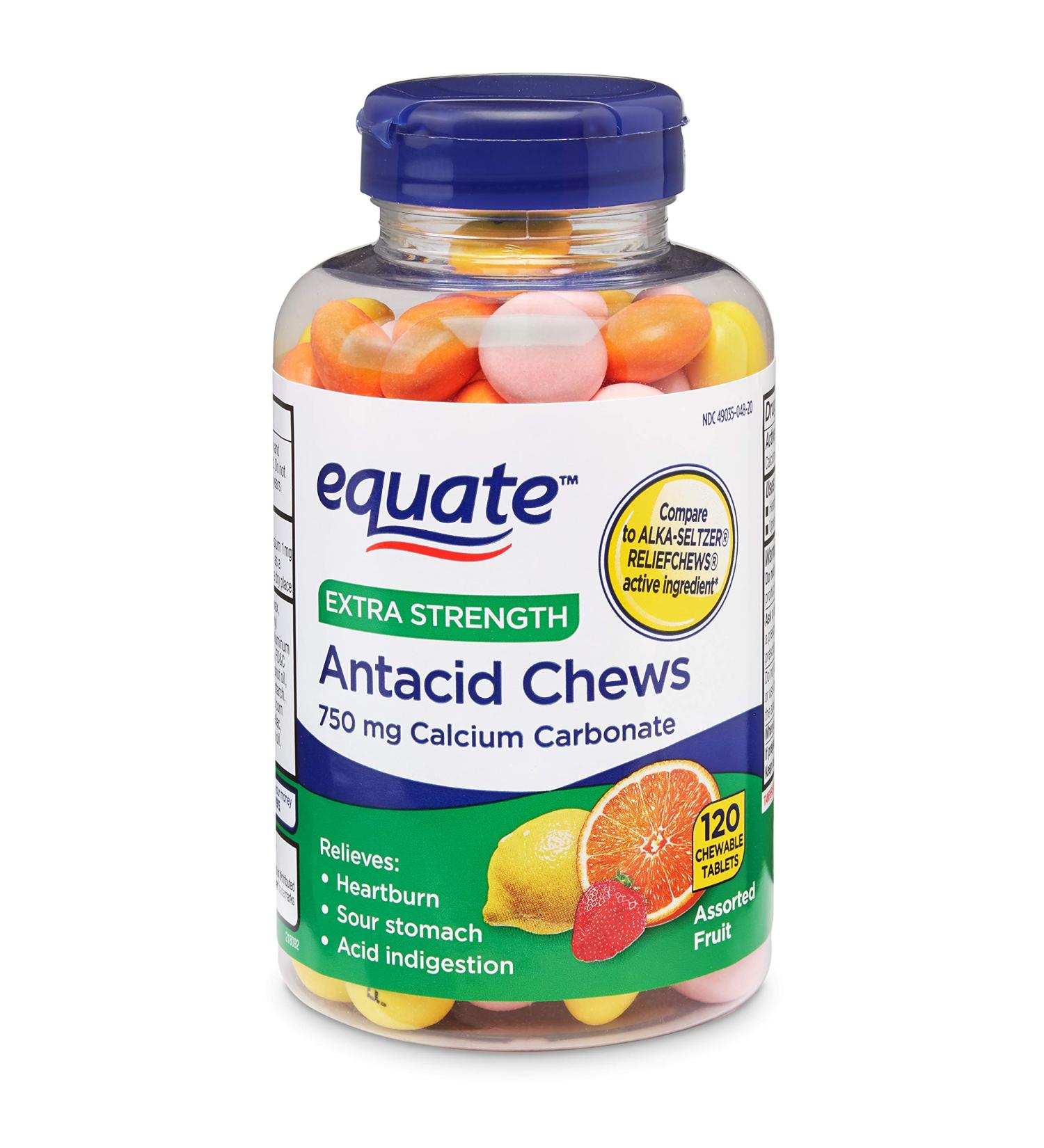 Equate Extra Strength Antacid Chews Assorted Fruit 120 Chewable Tablets