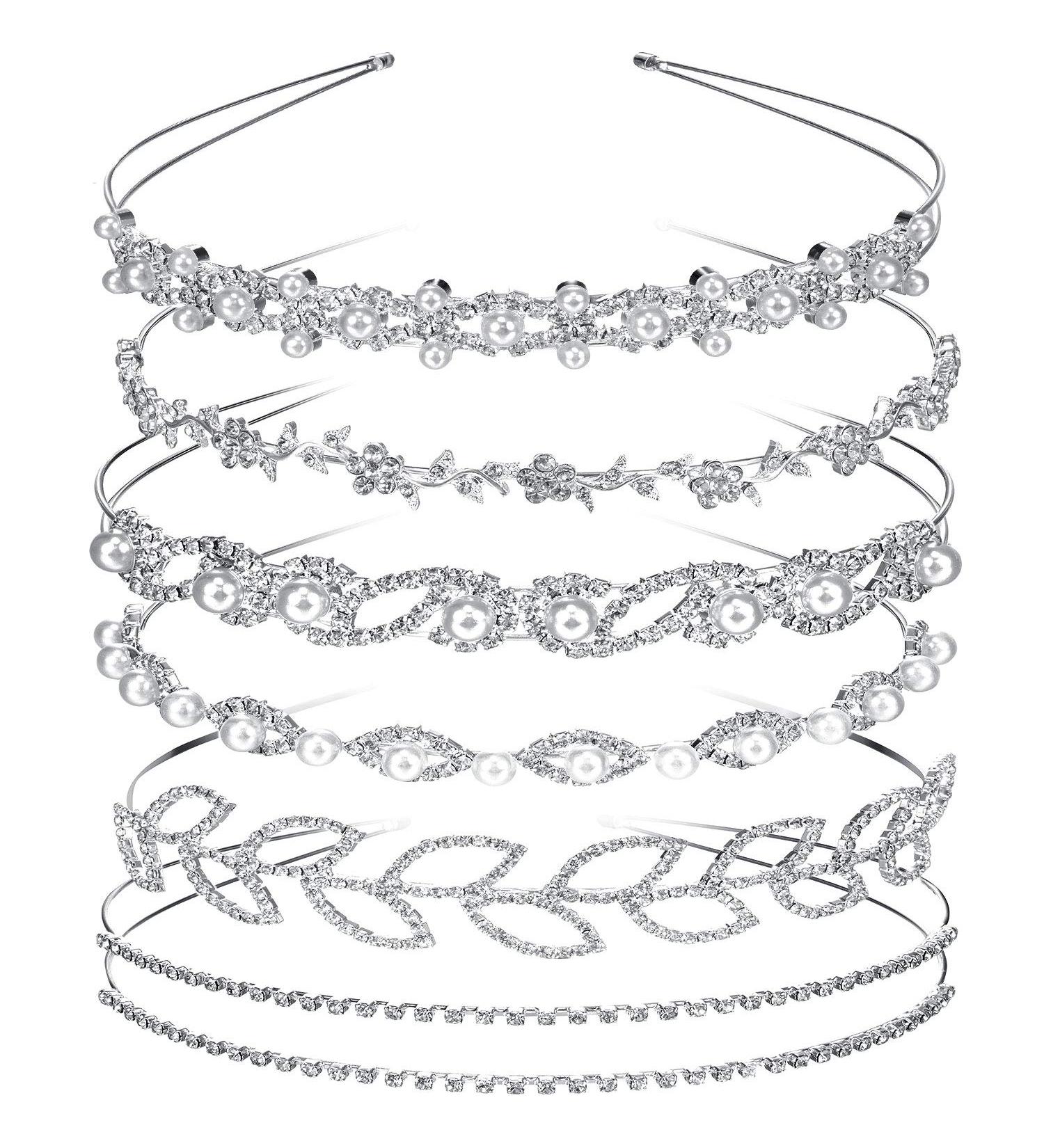 6-Piece Crystal Flower & Leaves Crown Headband Set for Bride & Bridesmaids - Wedding Party Headdress (Style 1) Silver - Buy Online on GoSupps.com