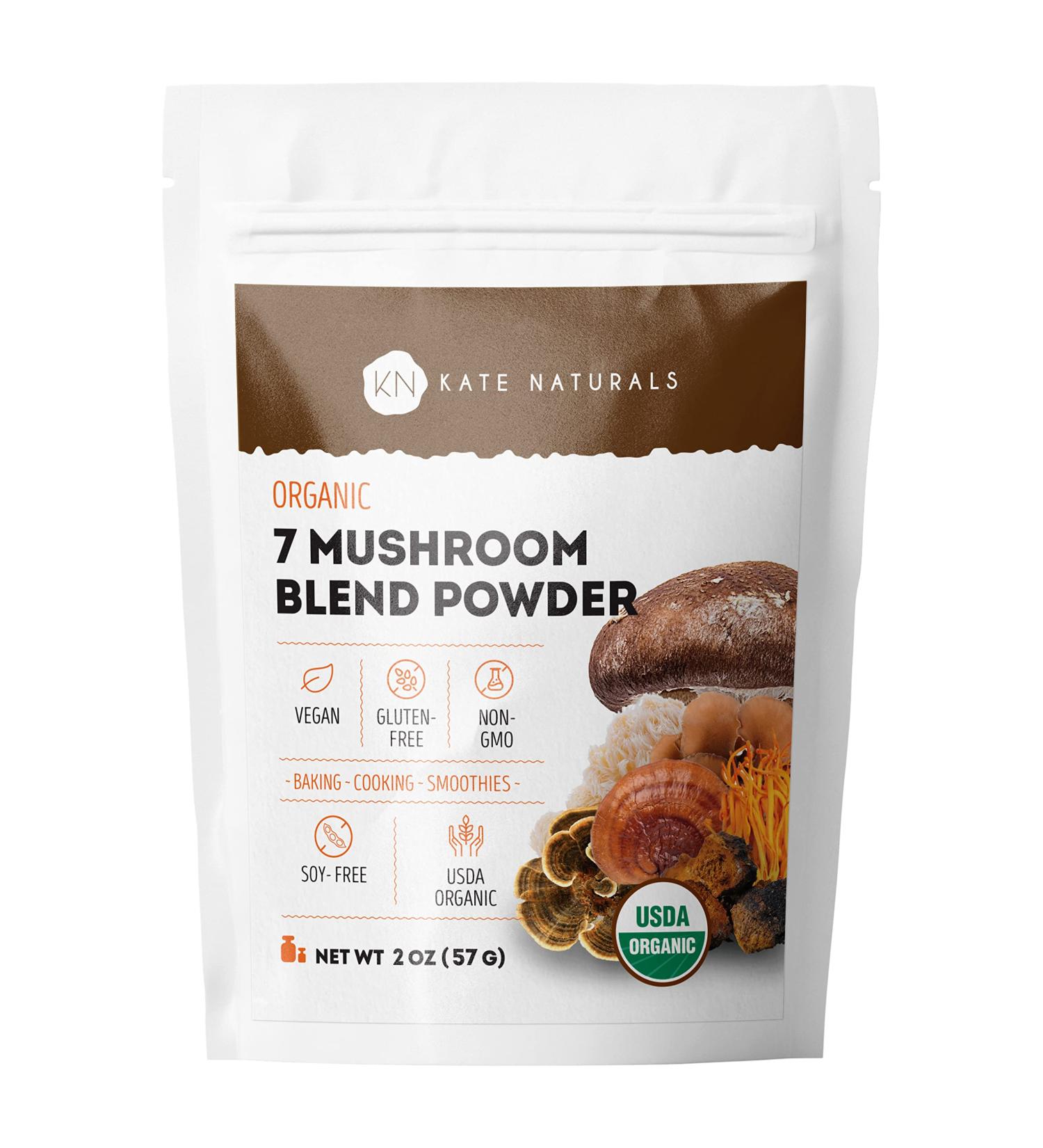 Kate Naturals Organic 7 Mushroom Blend Powder (2oz) - Immune Support & Energy Booster | Rich in Vitamins, Minerals & Antioxidants - Buy Online on GoSupps.com