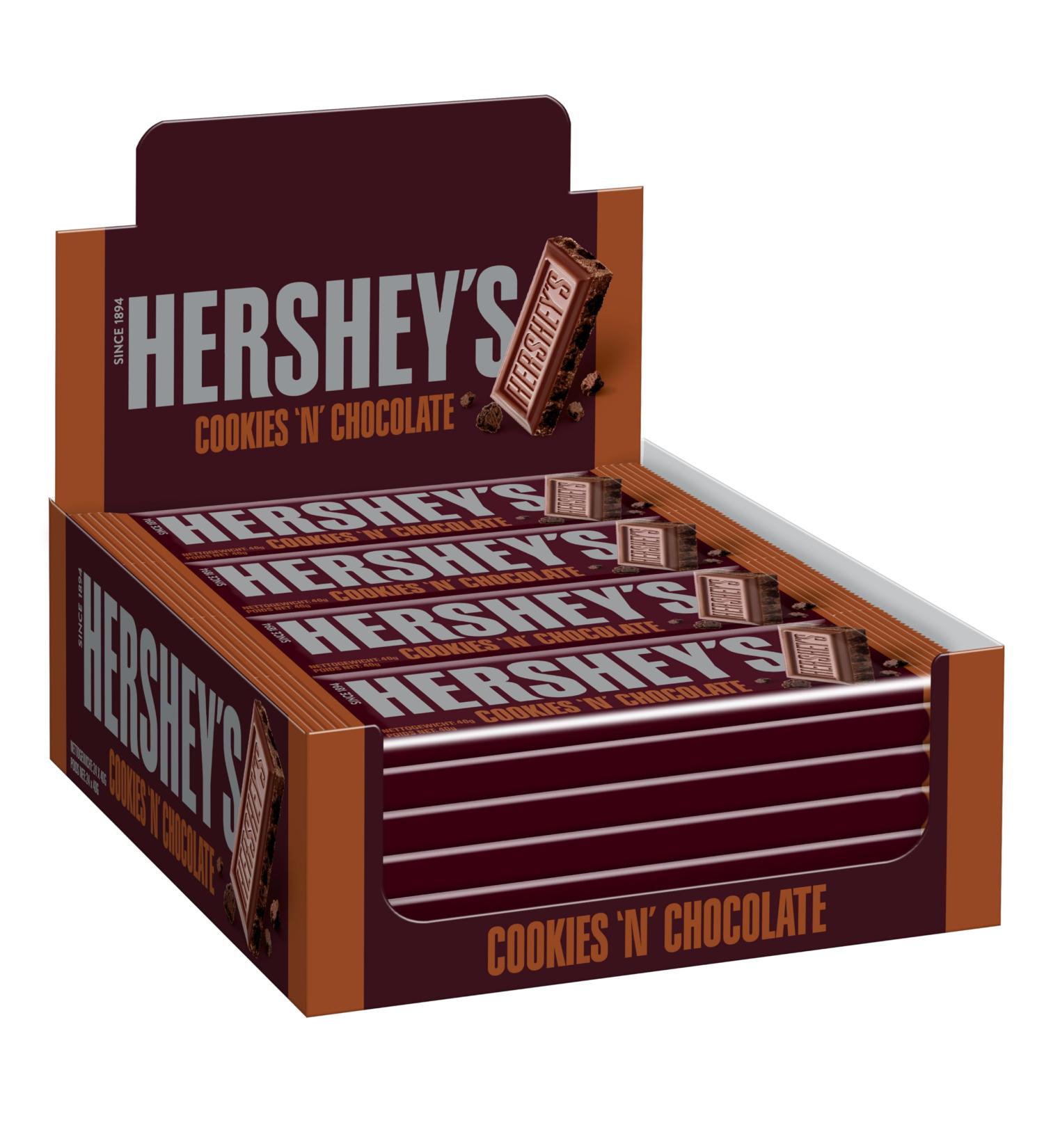  Hershey's Hershey's Cookies 'n' Chocolate Pack of 24 (24 x 40g) - Soft Melting Whole Milk Chocolate with Crunchy Cookie Chunks - Buy Online on GoSupps.com