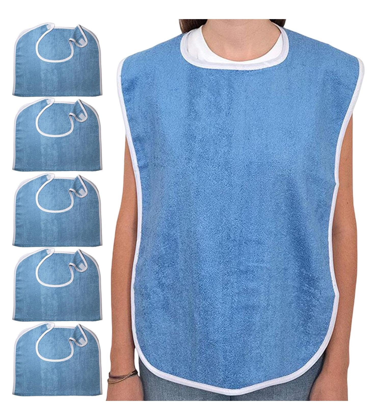 Terry Cloth Bibs - 5 Dining Clothing Protectors - Terry Bib Cloth Protector Washable and Reusable Bibs Clothing Protectors for Elderly Seniors - Buy Online on GoSupps.com