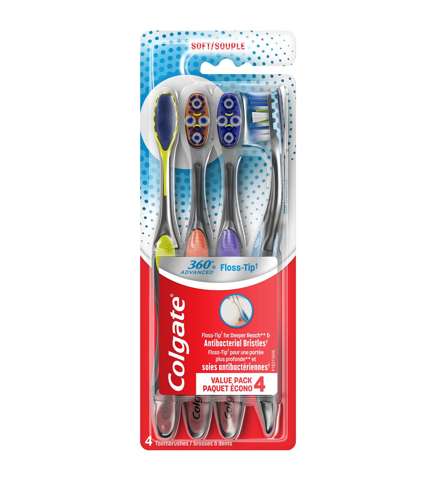 Colgate 360 Advanced Floss Tip Soft Toothbrush for Adults - 4 Pack - Buy Online on GoSupps.com