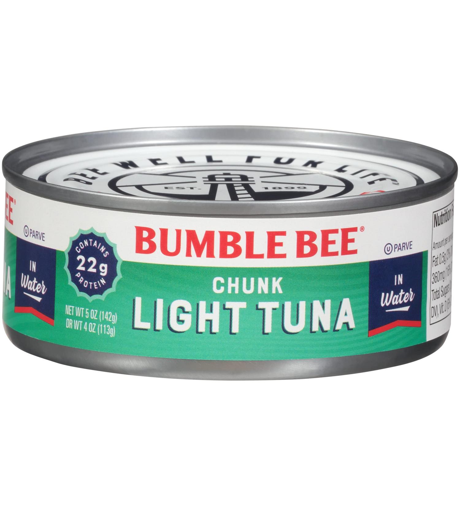 Bumble Bee Chunk Light Tuna in Water 5 oz Cans (Pack of 24) - Wild Caught, 22g Protein - Non-GMO, Gluten-Free, Kosher - Ideal for Tuna Salad & Recipes - Buy Online on GoSupps.com