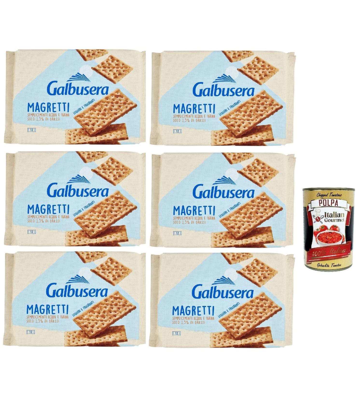 Galbusera Magretti cracker with 1.5% fat with Farina di Tipo 2 cracker with 1.5% fat with flour type 2 6 x 380 g + Italian Gourmet pulp 400 g - Buy Online on GoSupps.com